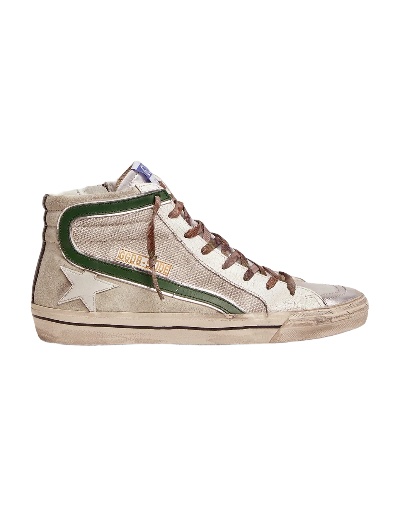 Men | Slide Ltd Sneakers Leather & Mesh with Green Flash | Silver x Ice x White x Green Palm - Image 2