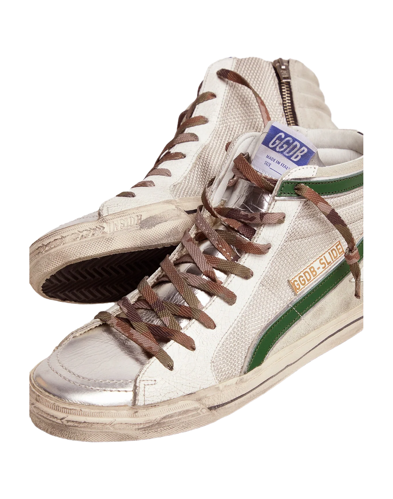 Men | Slide Ltd Sneakers Leather & Mesh with Green Flash | Silver x Ice x White x Green Palm - Image 3