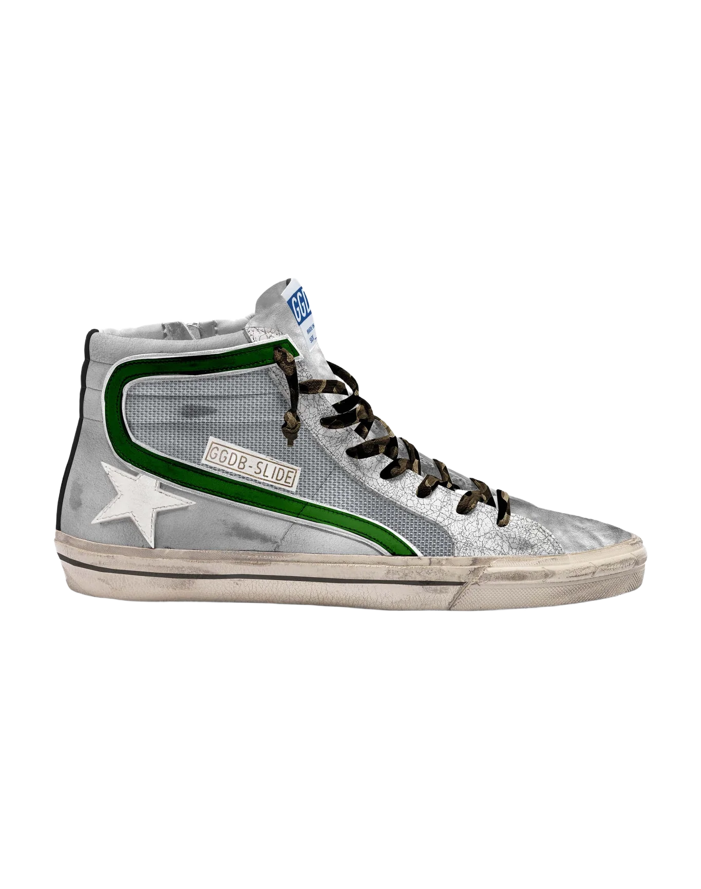 Men | Slide Ltd Sneakers Leather & Mesh with Green Flash | Silver x Ice x White x Green Palm - Image 4