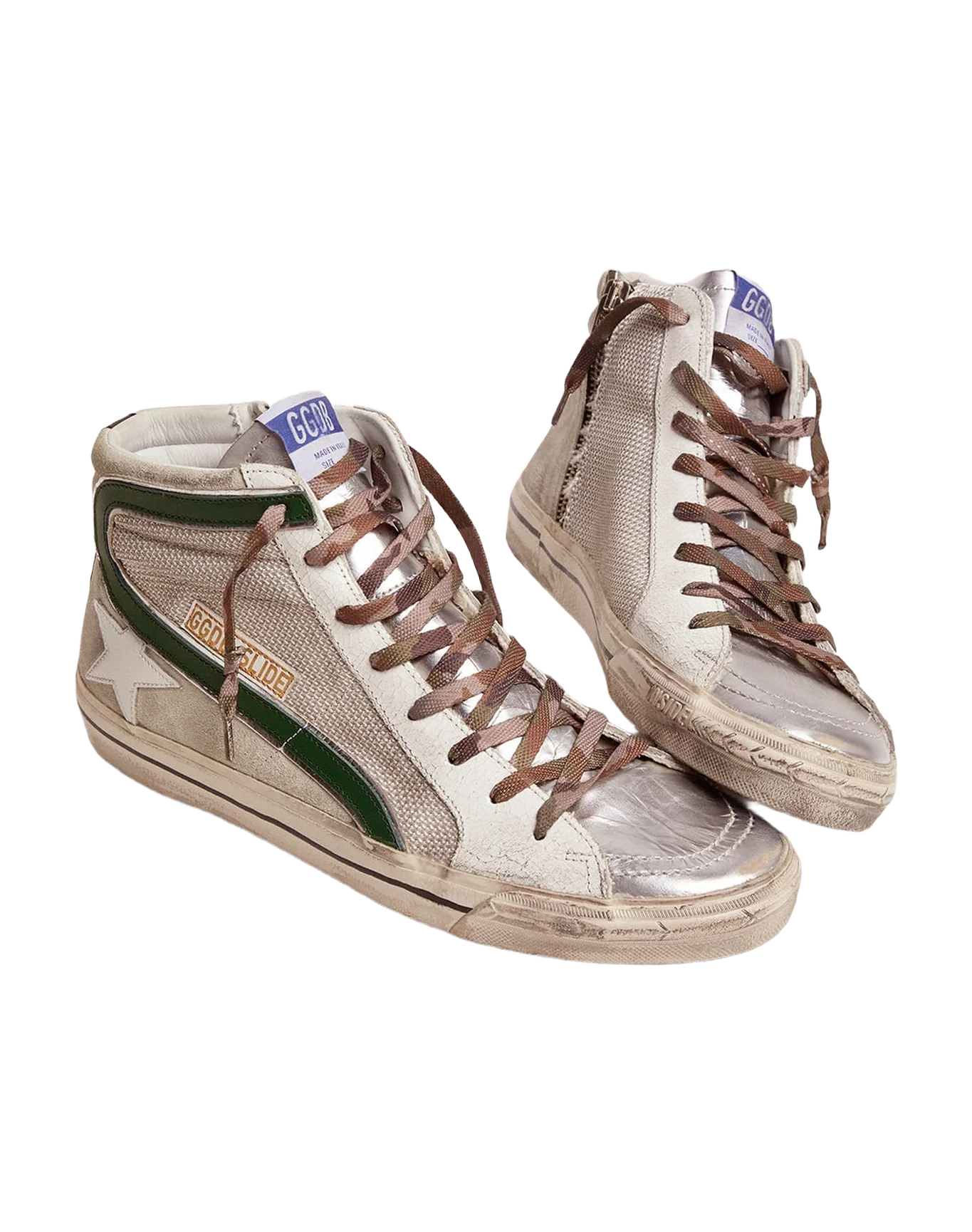 Men | Slide Ltd Sneakers Leather & Mesh with Green Flash | Silver x Ice x White x Green Palm - Image 5