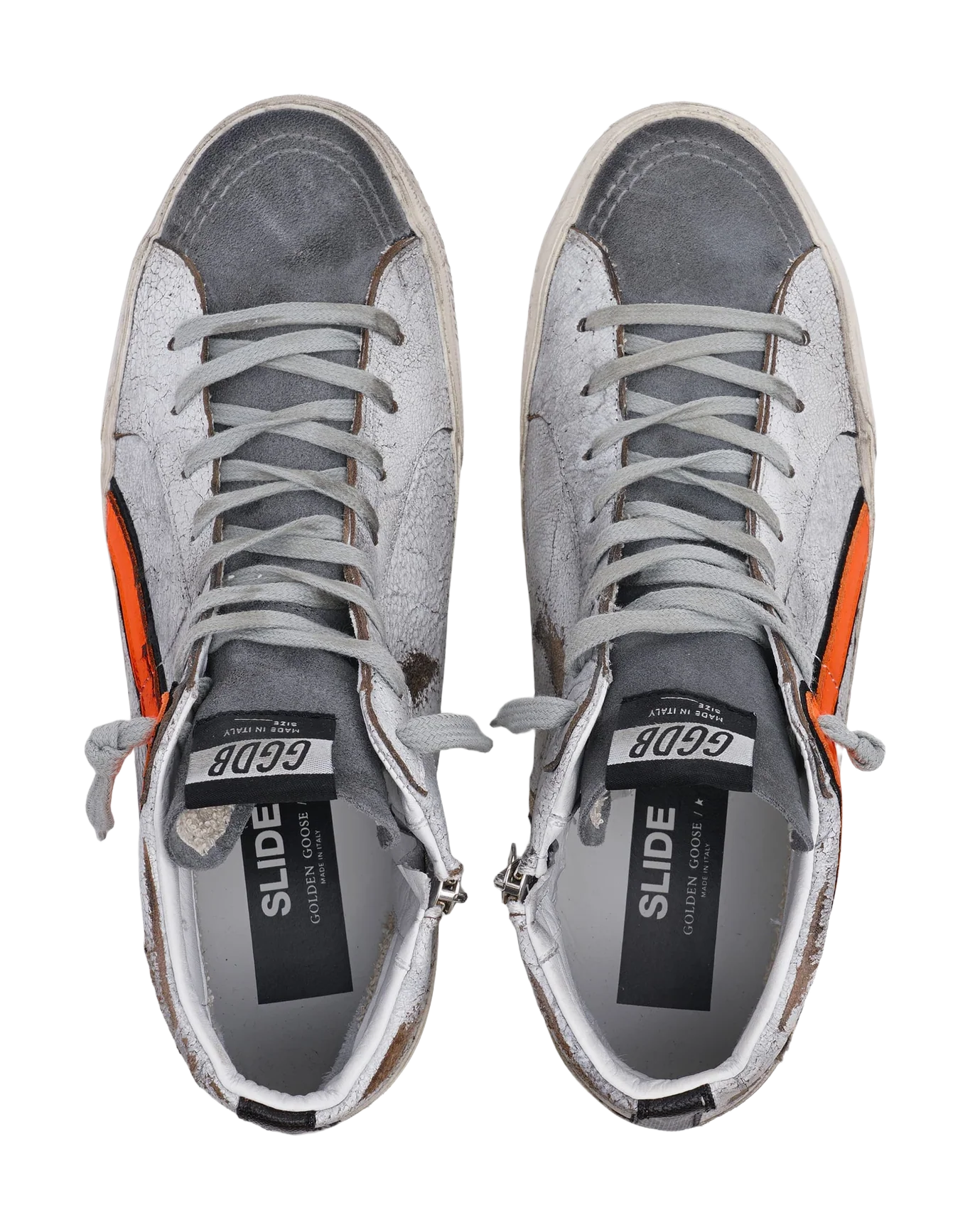 Men | Slide Sneakers Crackled Suede with Leopard-Print Pony Skin Star | White x Beige Brown Leo x Dark Grey x Orange Fluo - Image 3