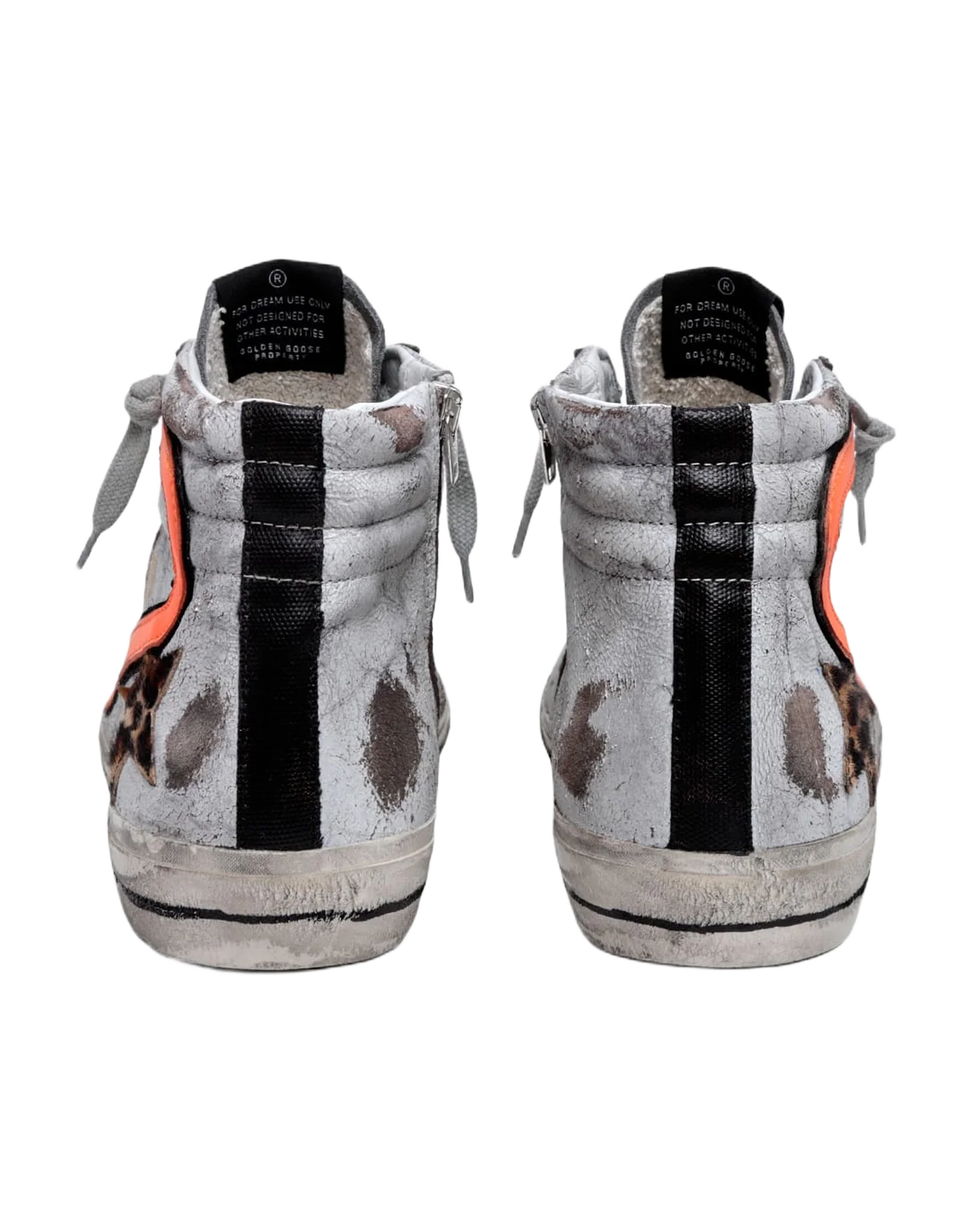 Men | Slide Sneakers Crackled Suede with Leopard-Print Pony Skin Star | White x Beige Brown Leo x Dark Grey x Orange Fluo - Image 8
