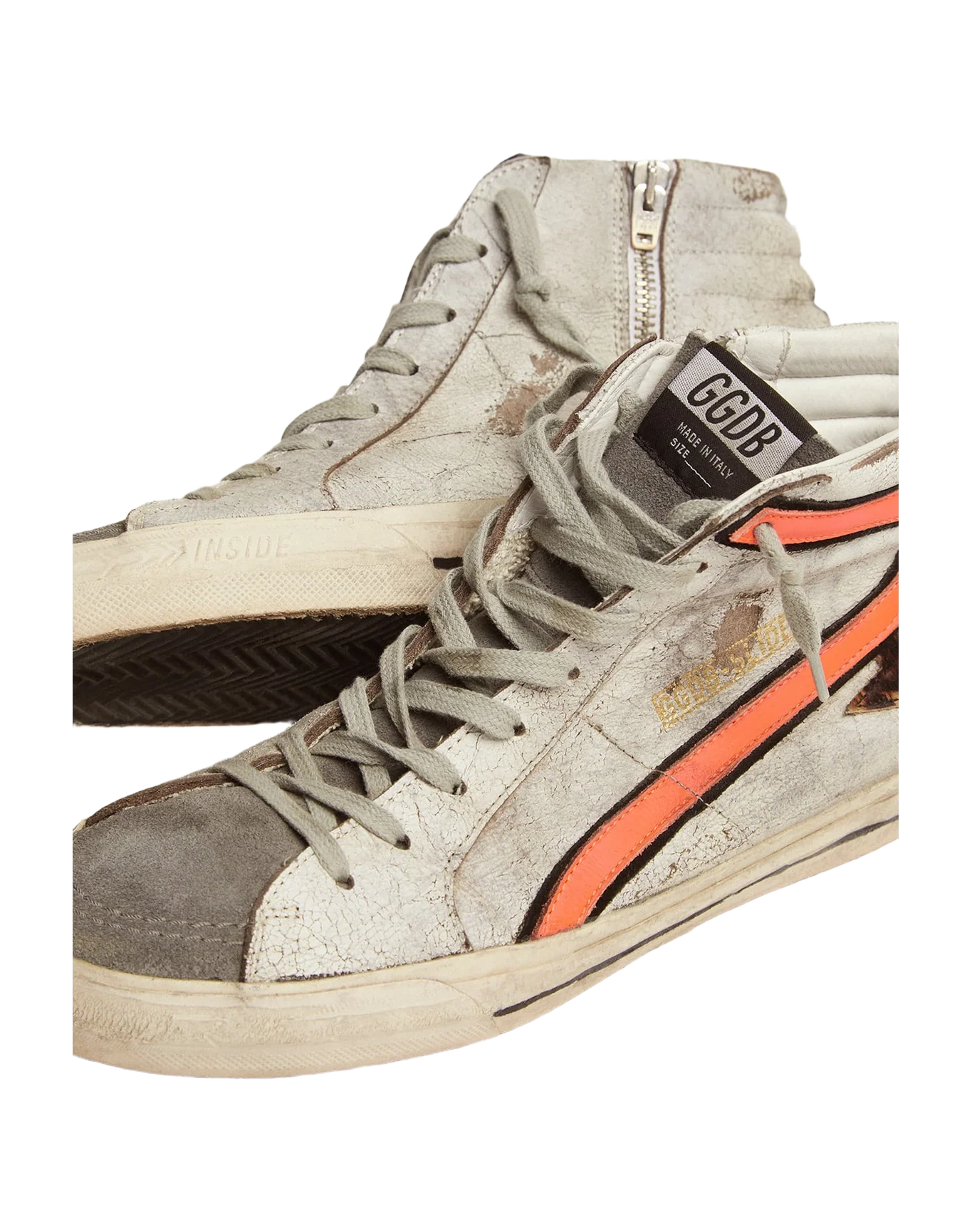 Men | Slide Sneakers Crackled Suede with Leopard-Print Pony Skin Star | White x Beige Brown Leo x Dark Grey x Orange Fluo - Image 9