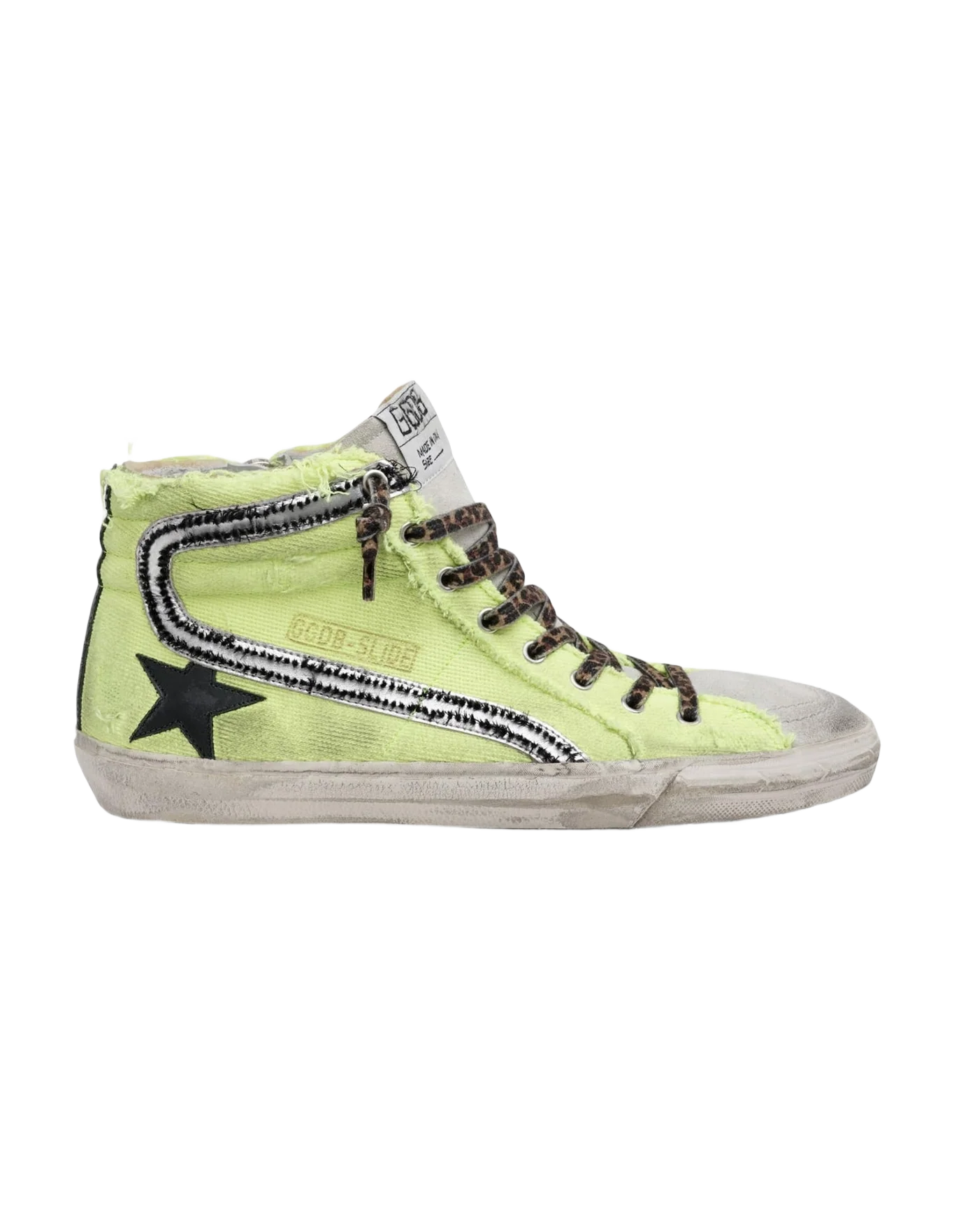 Men | Slide Sneakers Fluorescent Yellow Canvas with Black Star | Neon Yellow x Ice x Silver x Black