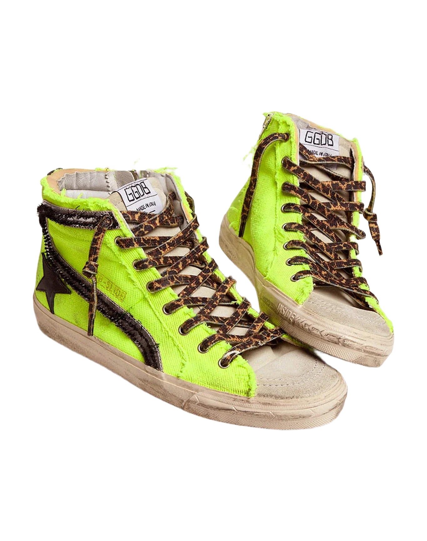 Men | Slide Sneakers Fluorescent Yellow Canvas with Black Star | Neon Yellow x Ice x Silver x Black - Image 3