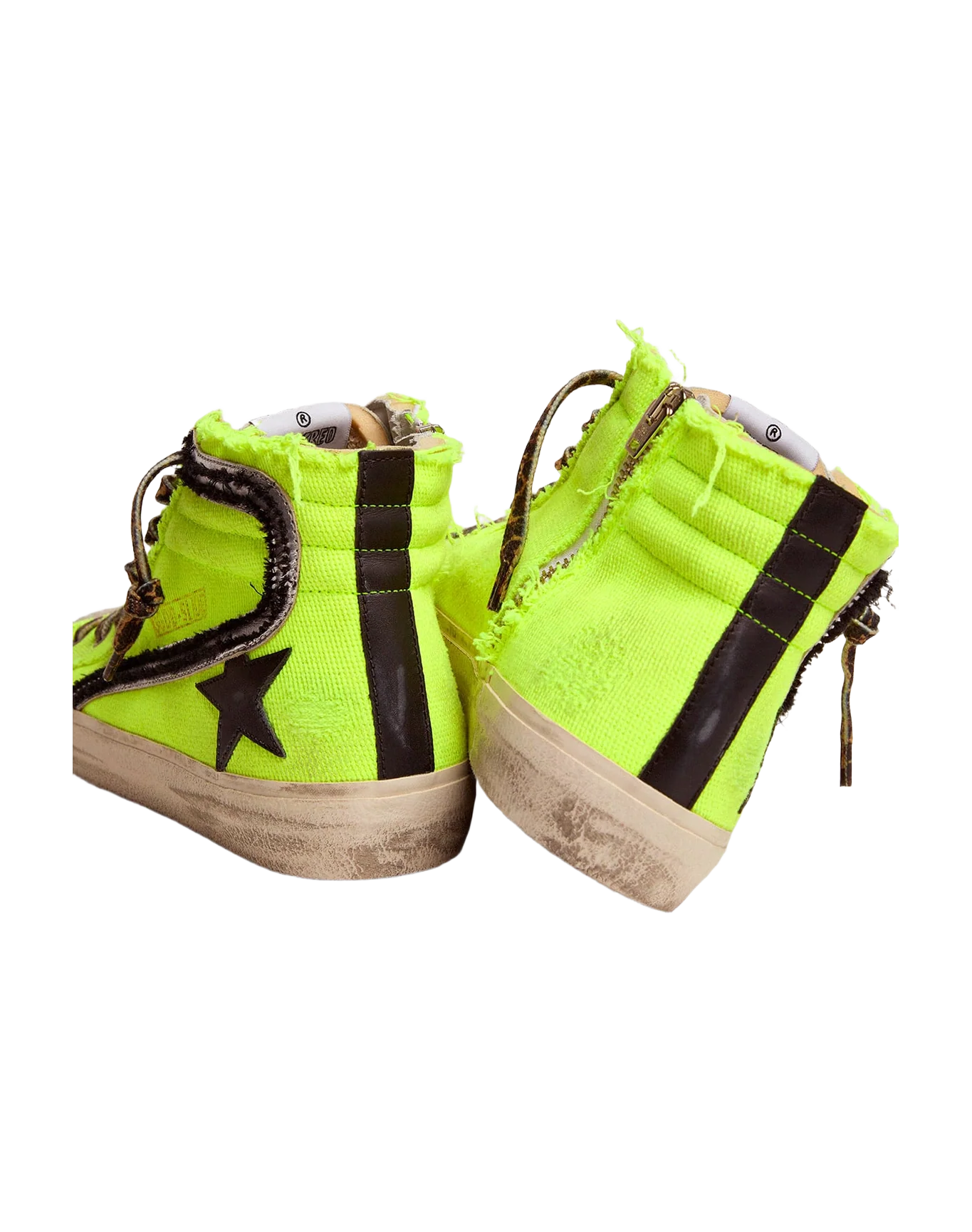 Men | Slide Sneakers Fluorescent Yellow Canvas with Black Star | Neon Yellow x Ice x Silver x Black - Image 4