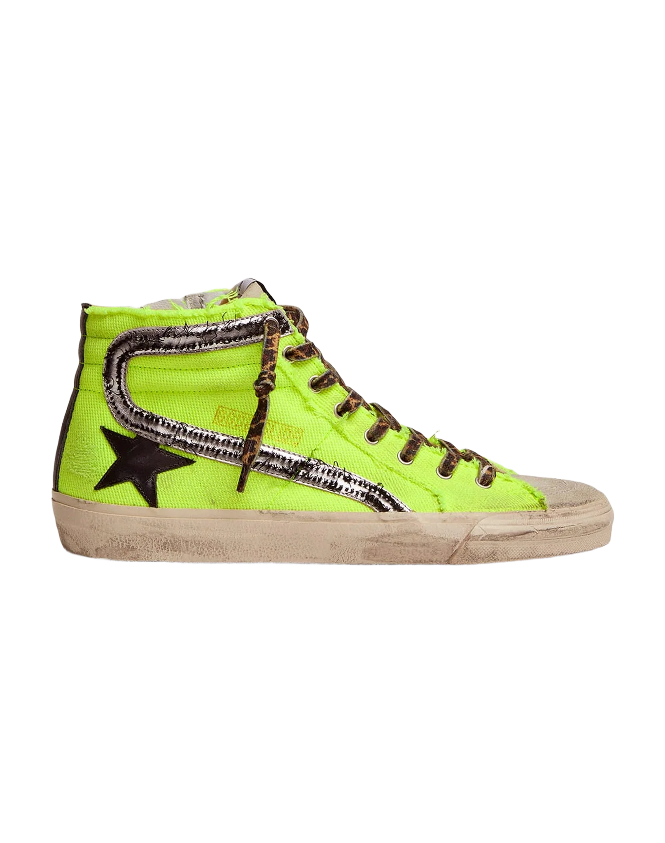 Men | Slide Sneakers Fluorescent Yellow Canvas with Black Star | Neon Yellow x Ice x Silver x Black - Image 5