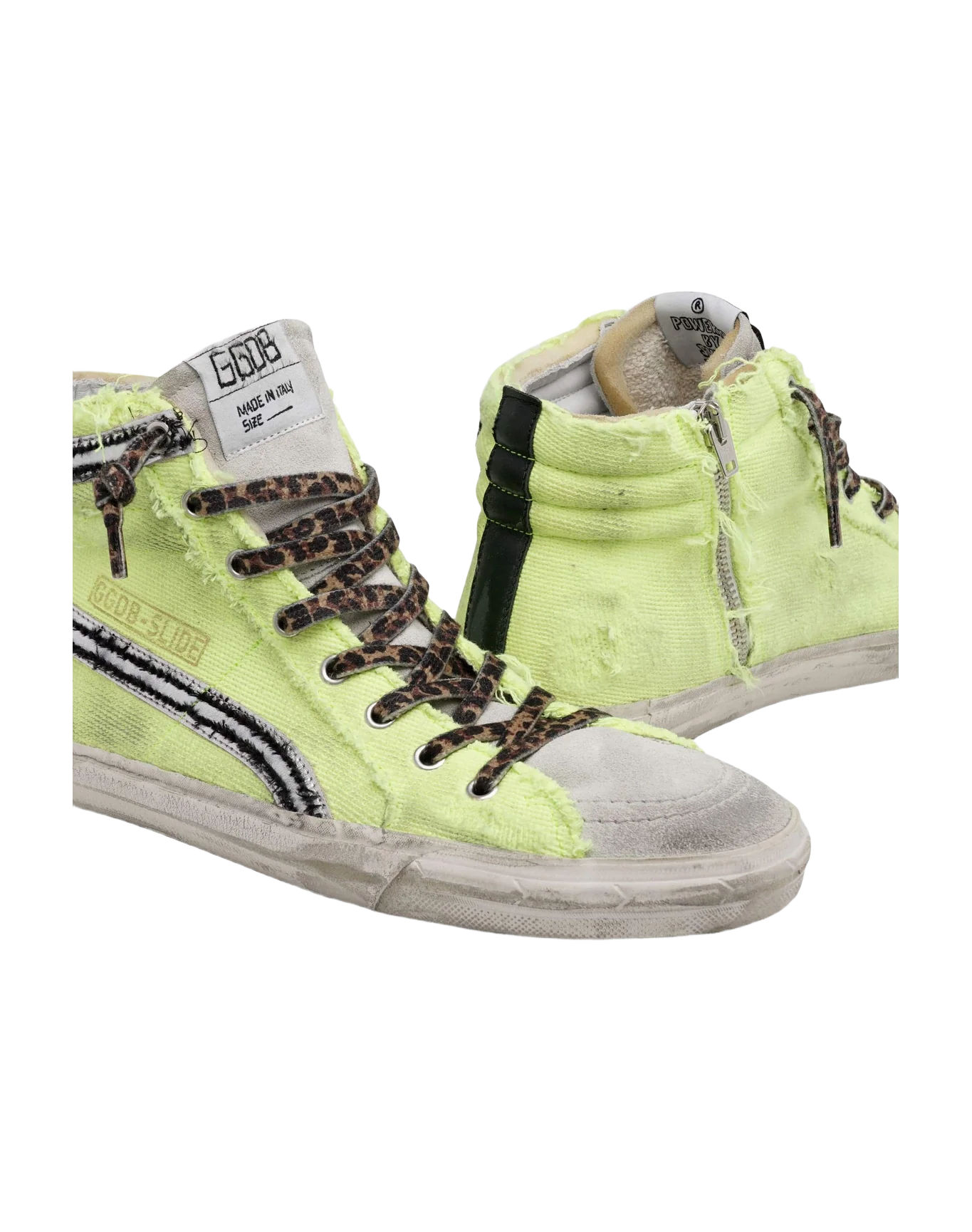Men | Slide Sneakers Fluorescent Yellow Canvas with Black Star | Neon Yellow x Ice x Silver x Black - Image 6