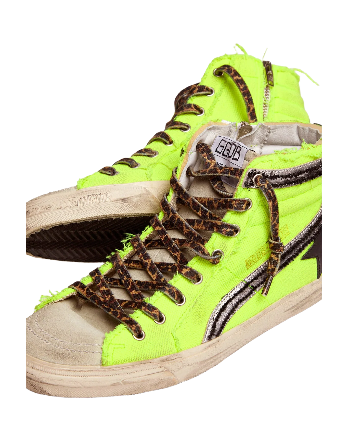 Men | Slide Sneakers Fluorescent Yellow Canvas with Black Star | Neon Yellow x Ice x Silver x Black - Image 7