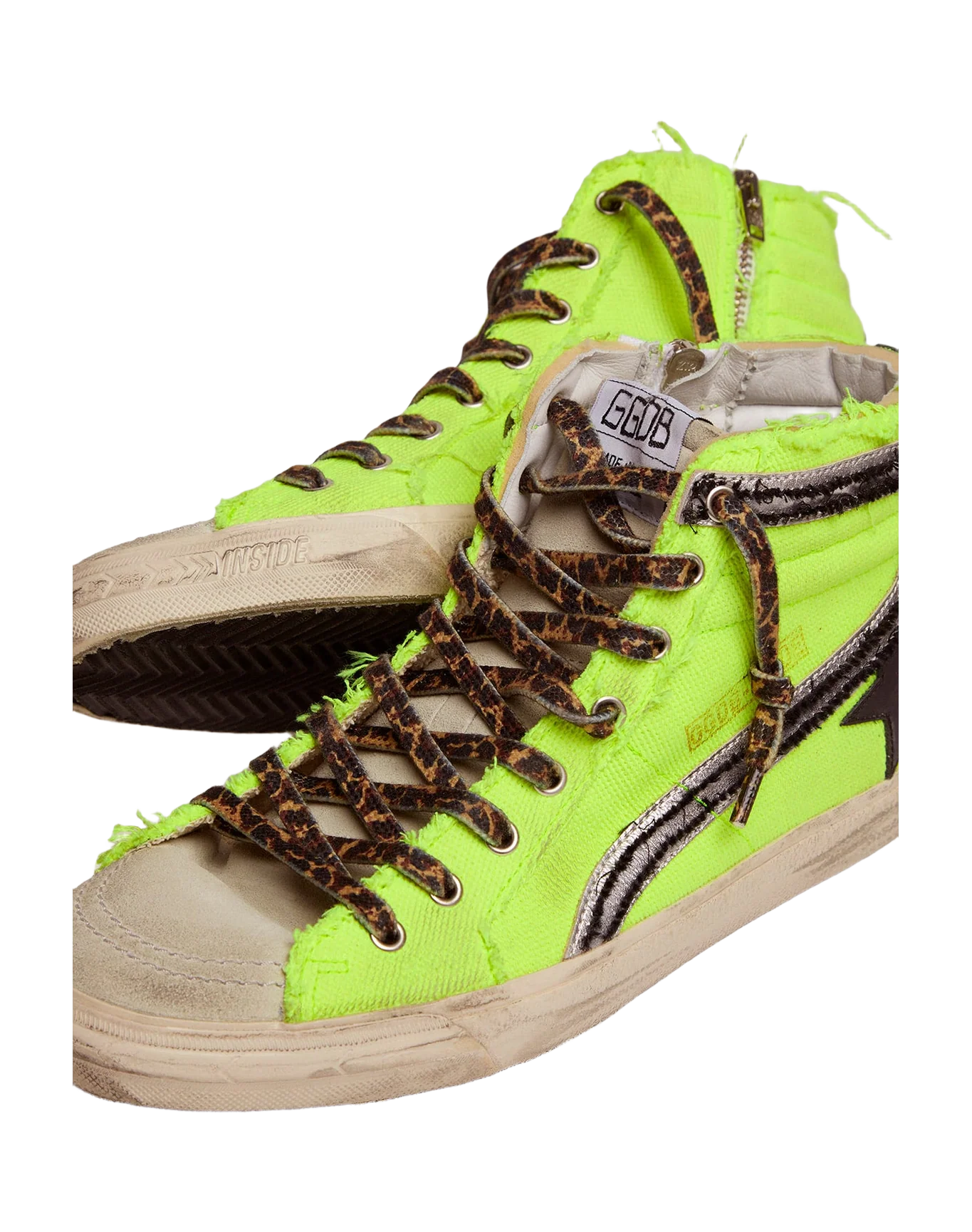 Men | Slide Sneakers Fluorescent Yellow Canvas with Black Star | Neon Yellow x Ice x Silver x Black - Image 8