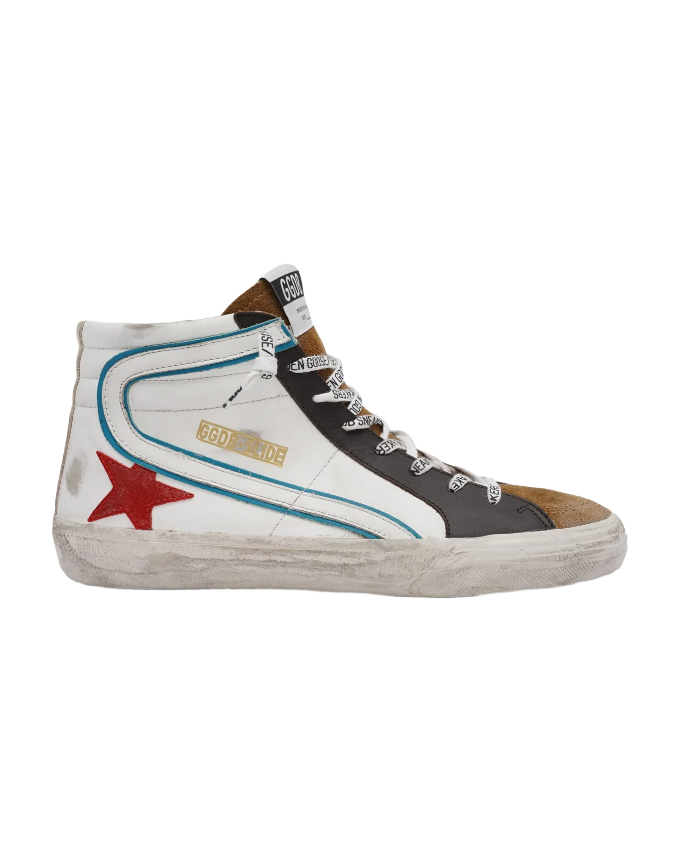 Men | Slide Sneakers White Leather with Suede Tongue & Red Star | White x Elk Brown x Ruby x Platinum - Image 3