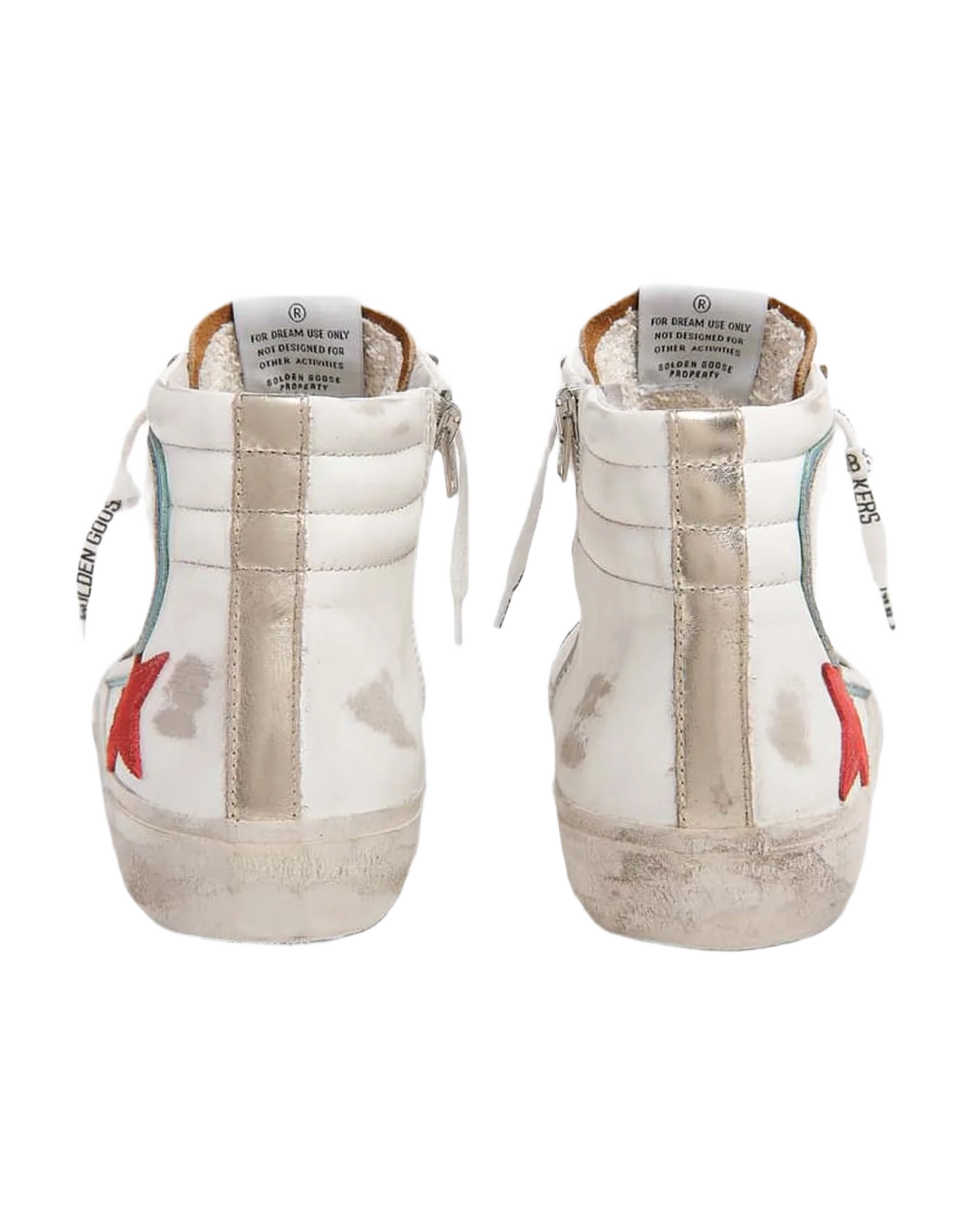Men | Slide Sneakers White Leather with Suede Tongue & Red Star | White x Elk Brown x Ruby x Platinum - Image 6