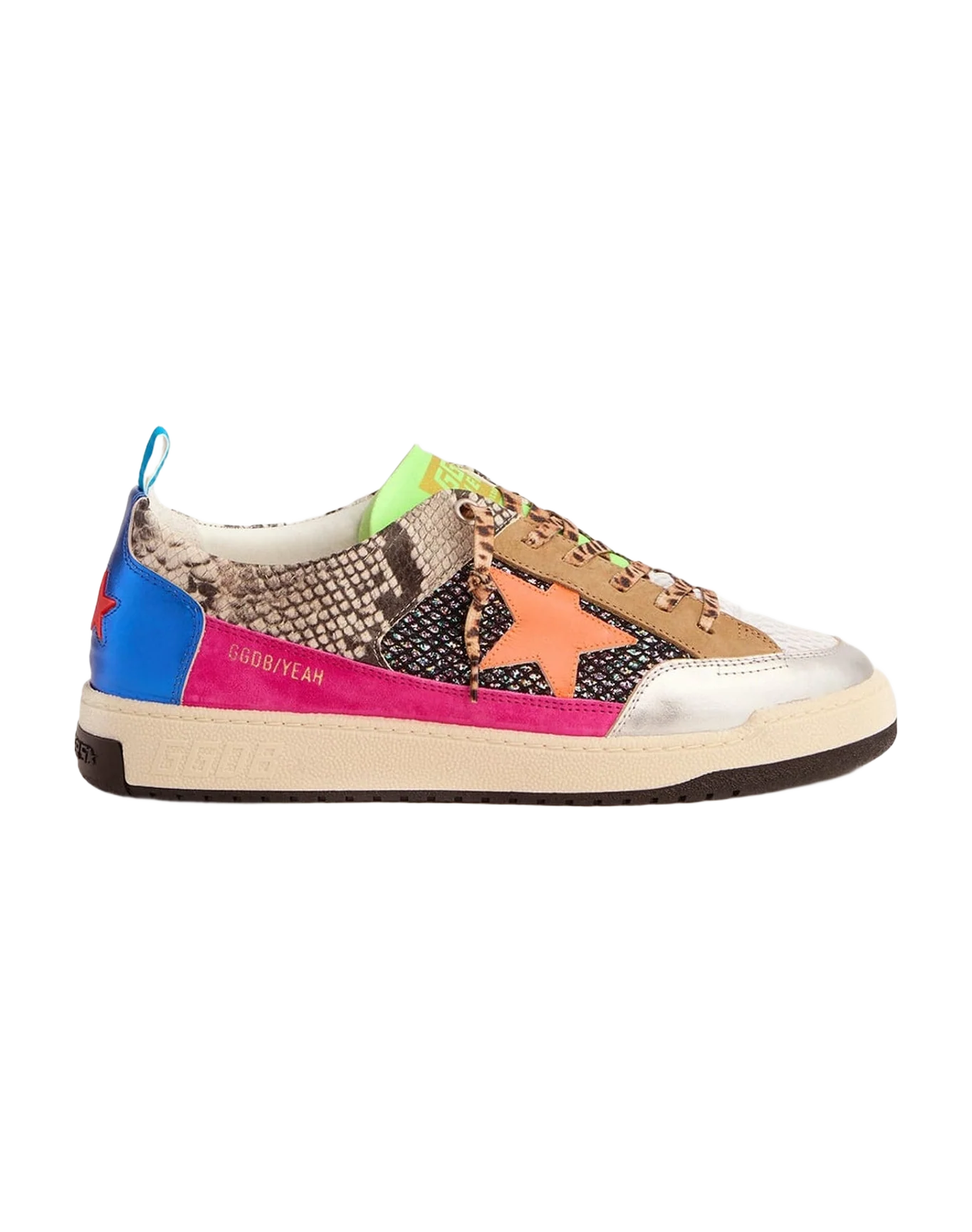 Men | Snakeskin-Print Yeah Sneakers with Orange Star | Multicolor x Rock Phyton x Orange Fluo
