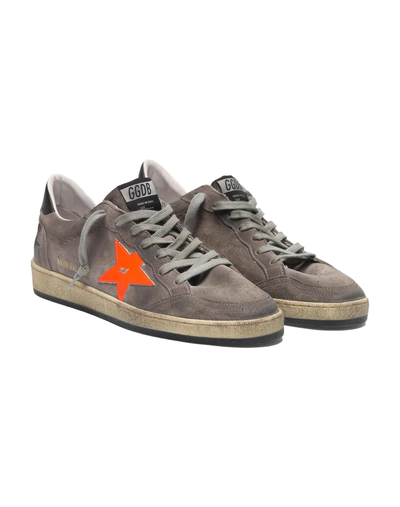 Men | Sneakers Ball Star Grey Suede with Orange Fluo Star - Image 2