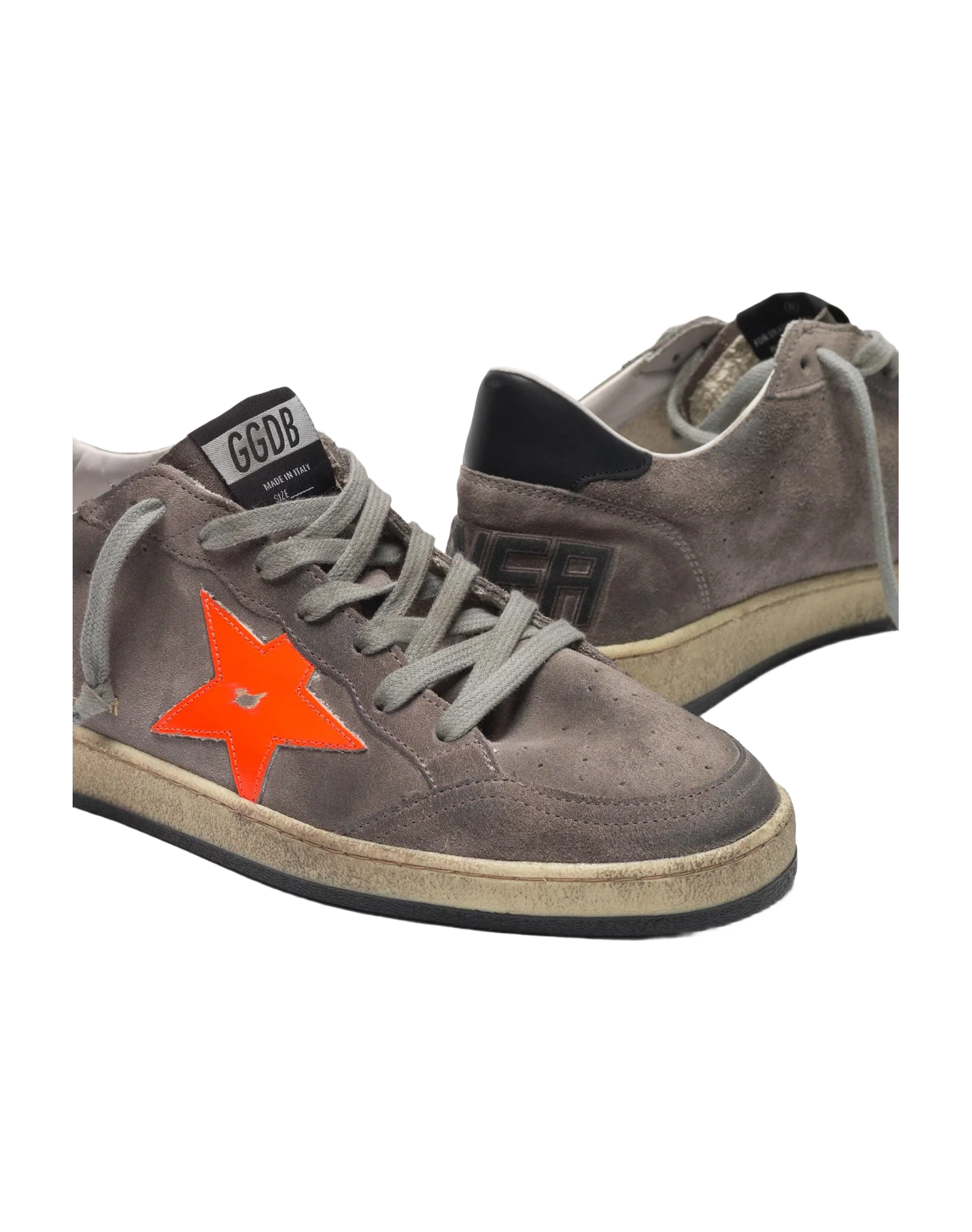 Men | Sneakers Ball Star Grey Suede with Orange Fluo Star - Image 5