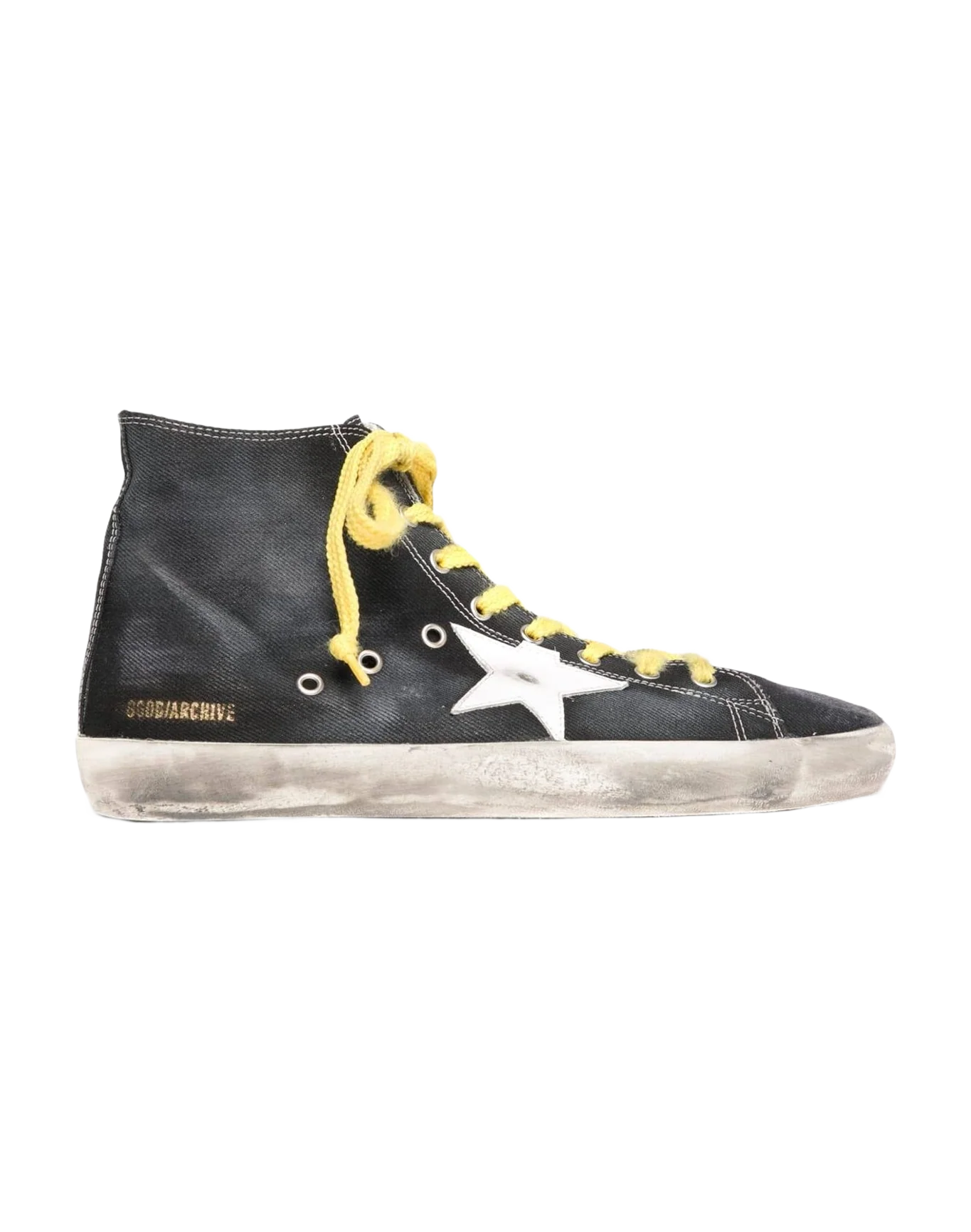 Men | Sneakers Francy Black Denim with Yellow Laces