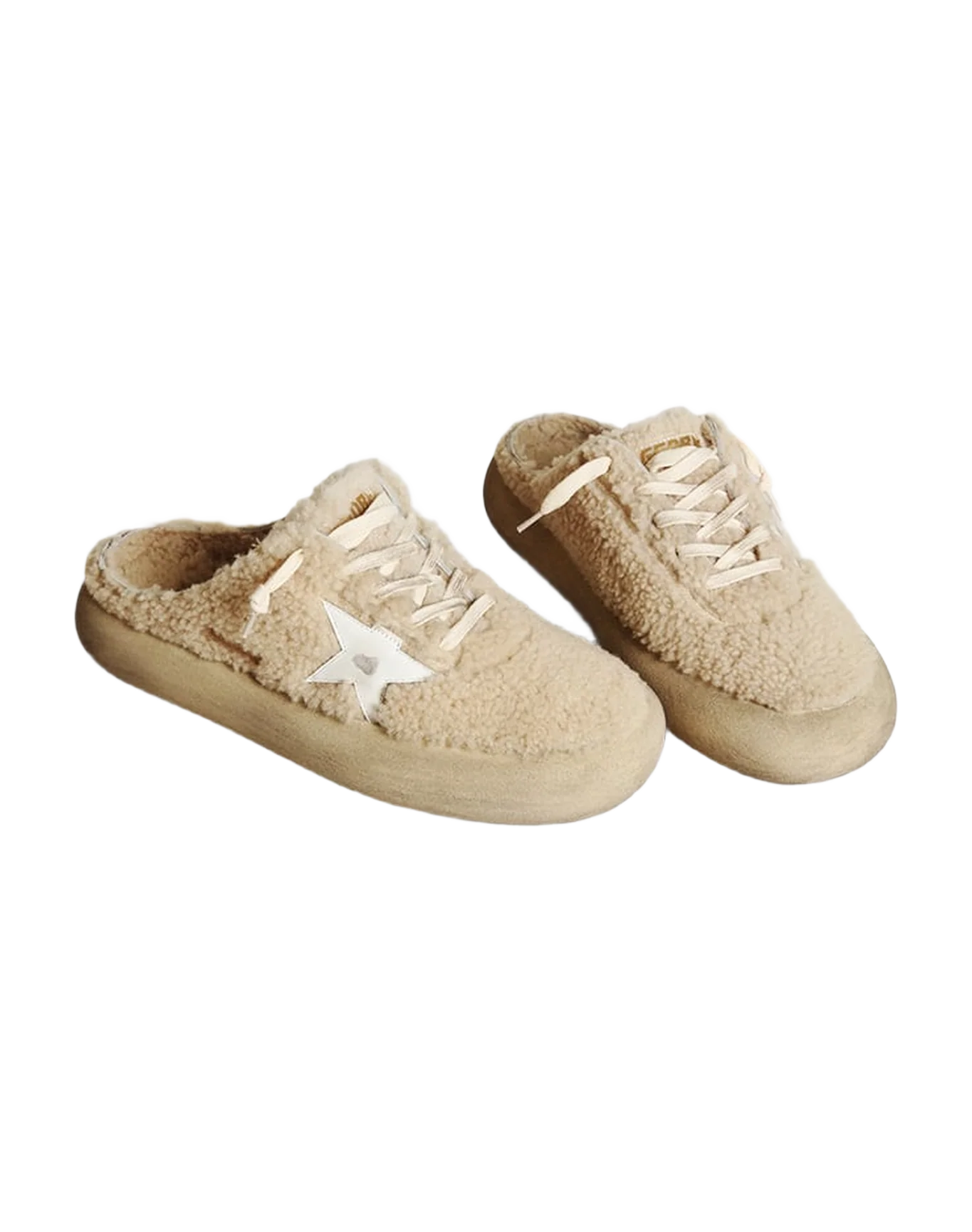 Men | Space-Star Sabots Beige Shearling with White Leather Star | Beige x White - Image 3