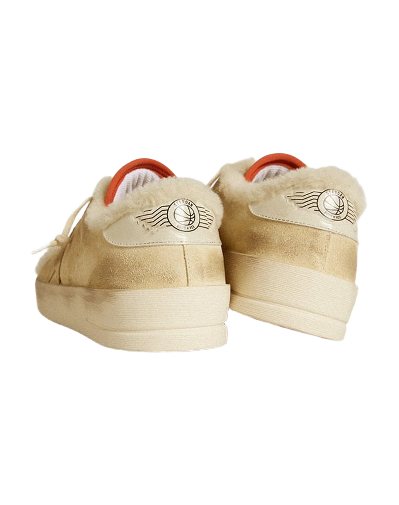 Men | Stardan Beige Suede with Leather Heel Tab & Shearling Lining | Beige x Off White