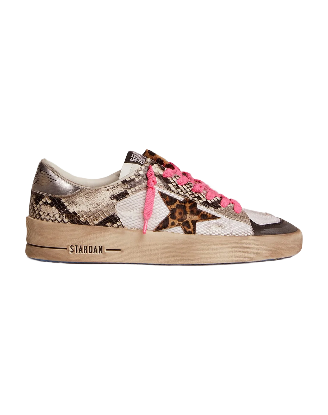 Men | Stardan Lab Sneakers with Leather Upper & Leopard-Print Pony Skin Star | Grey Black x White x Black x Beige Brown Black x Silver - Image 2