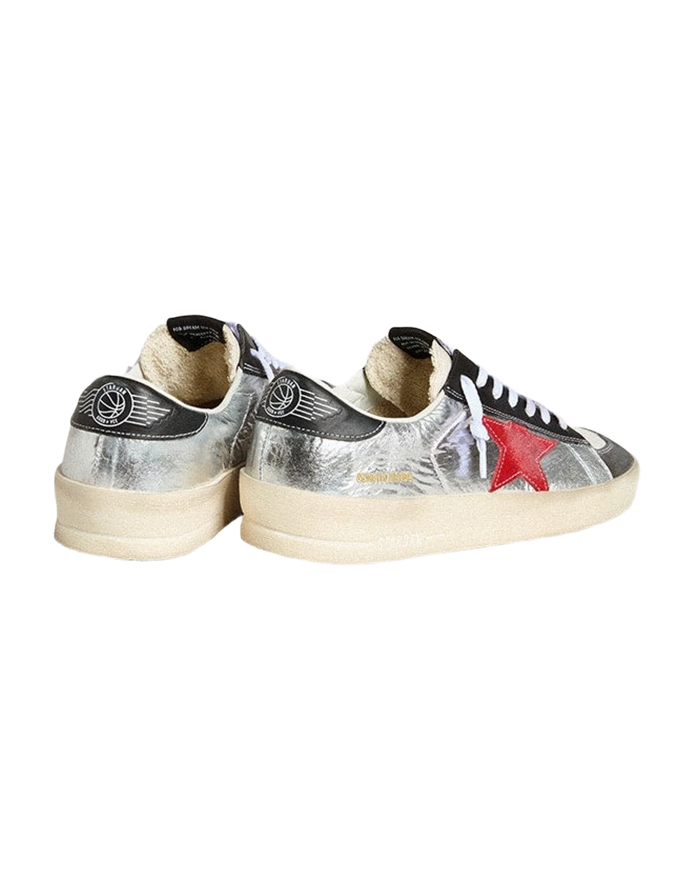 Men | Stardan Laminated Silver Nylon with Burgundy Suede Star | Silver x Black x Red