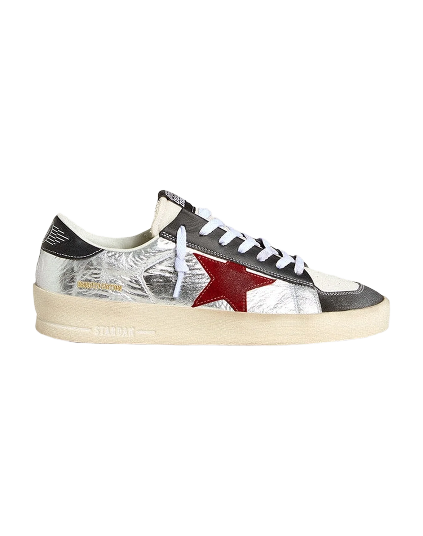 Men | Stardan Laminated Silver Nylon with Burgundy Suede Star | Silver x Black x Red - Image 4