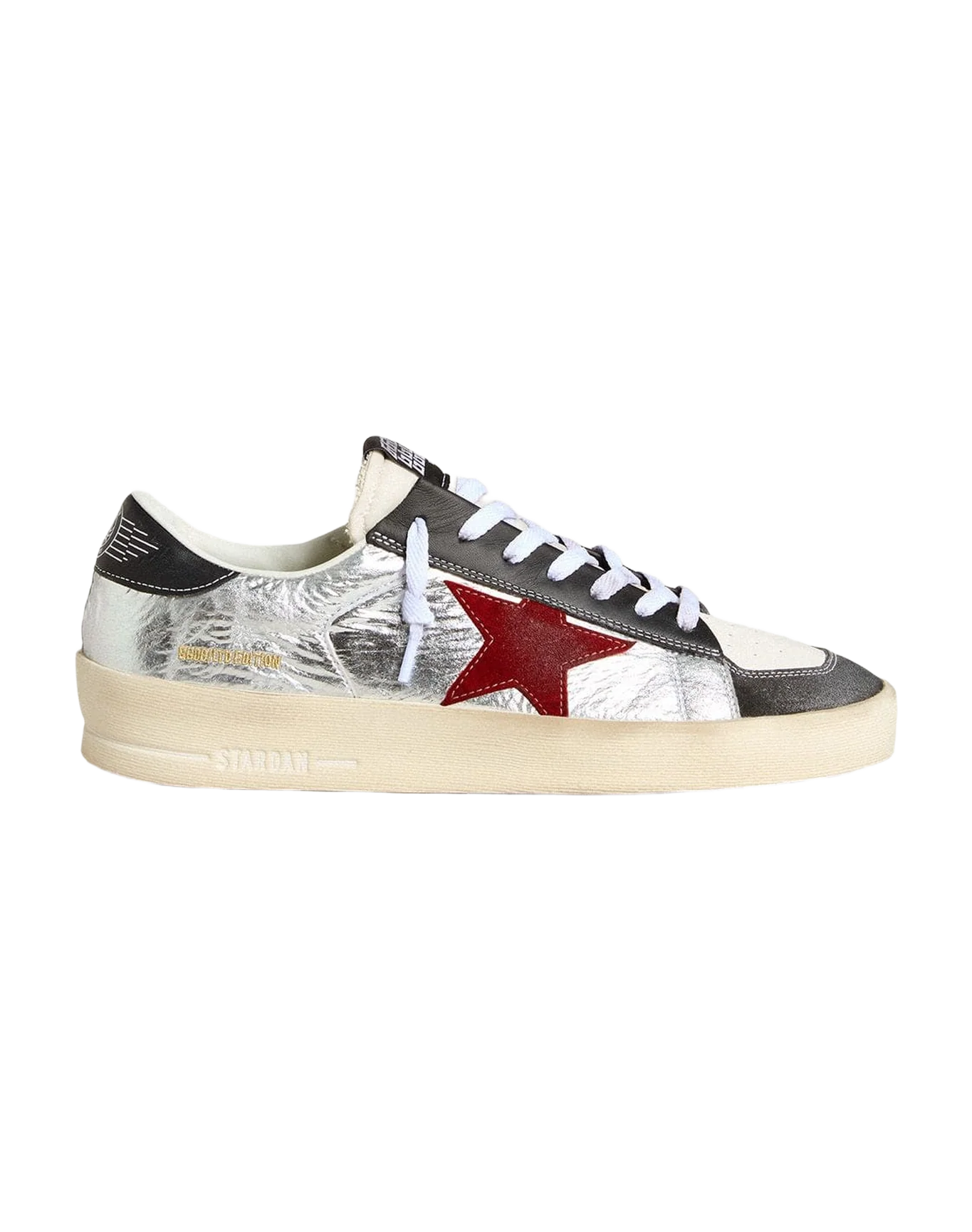 Men | Stardan Laminated Silver Nylon with Burgundy Suede Star | Silver x Black x Red - Image 6