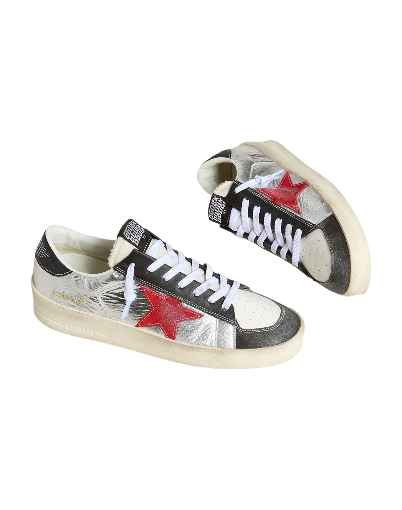 Men | Stardan Laminated Silver Nylon with Burgundy Suede Star | Silver x Black x Red - Image 8