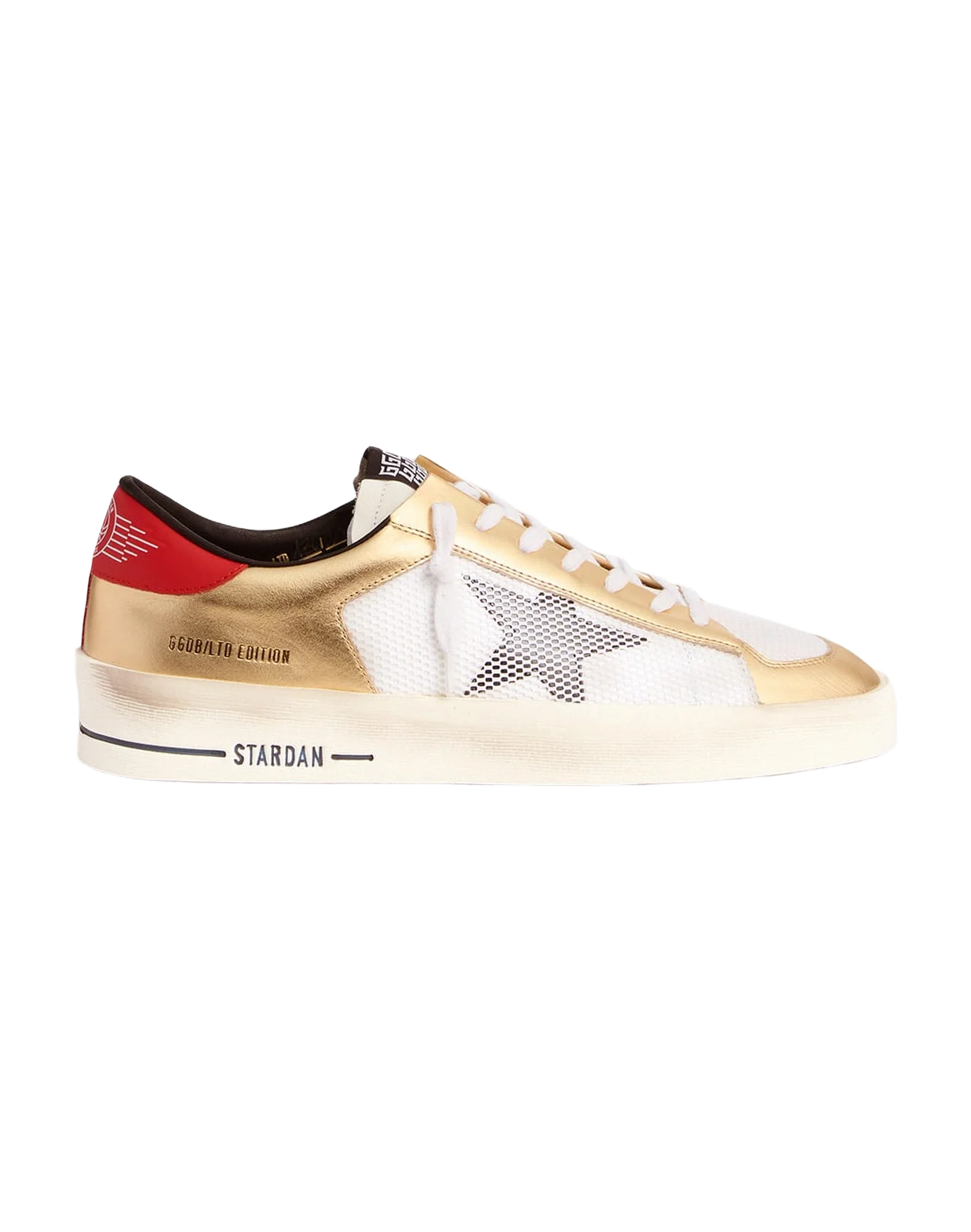 Men | Stardan Ltd Sneakers with Gold Inserts | White x Gold x Black x Red - Image 3