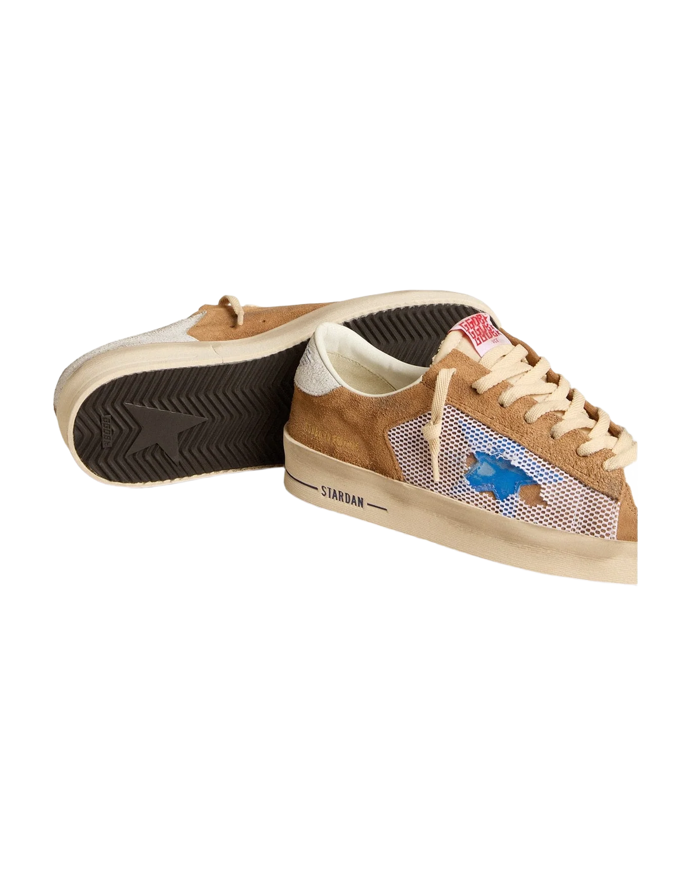 Men | Stardan Ltd Tobacco Suede & Mesh with Blue Star & Leather Heel Tab | Tabacco x Blu x White