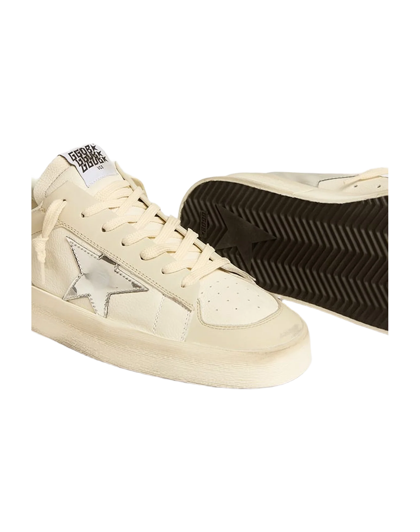 Men | Stardan Nappa Leather with Silver Mirror-Effect Star & Heel Tab | White x White Cream x Silver - Image 3