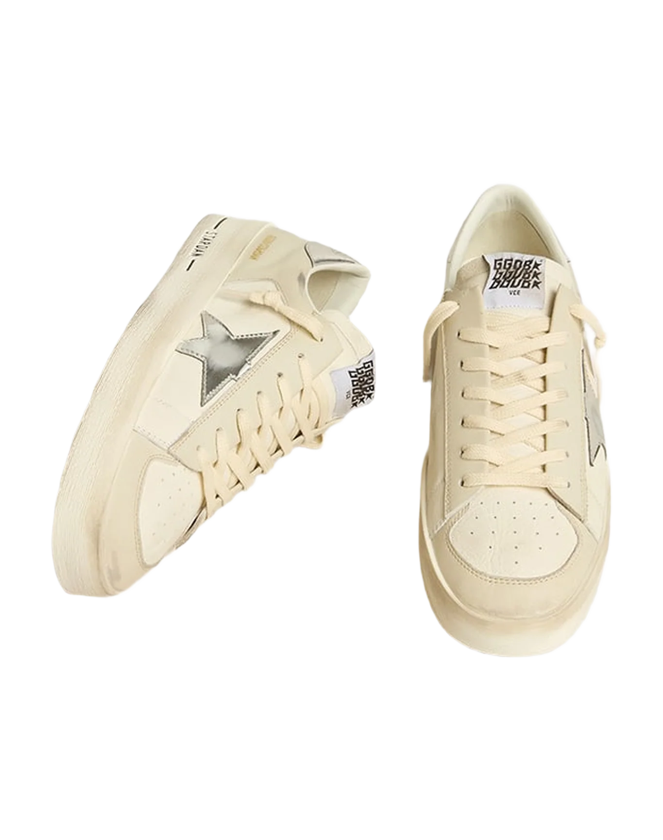 Men | Stardan Nappa Leather with Silver Mirror-Effect Star & Heel Tab | White x White Cream x Silver - Image 4