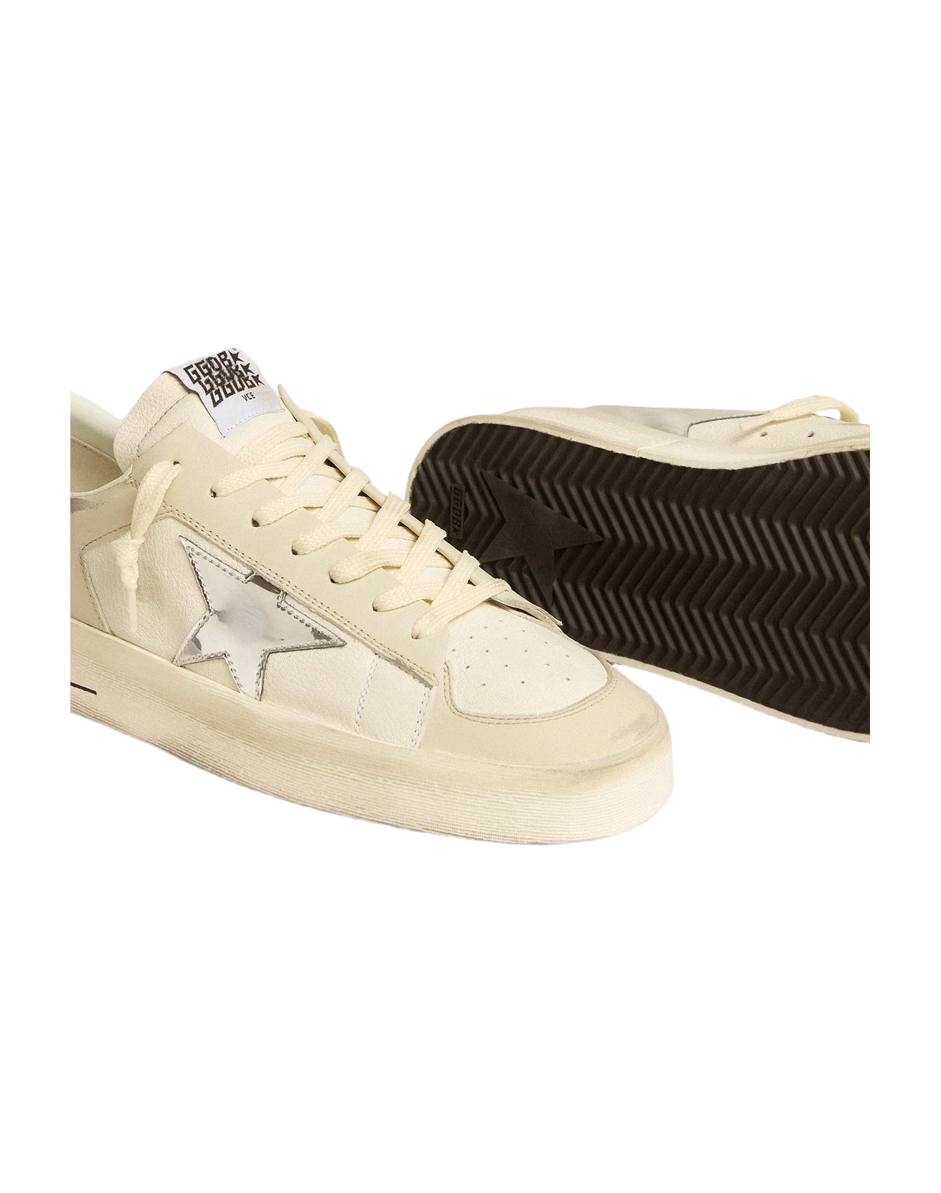 Men | Stardan Nappa Leather with Silver Mirror-Effect Star & Heel Tab | White x White Cream x Silver - Image 6