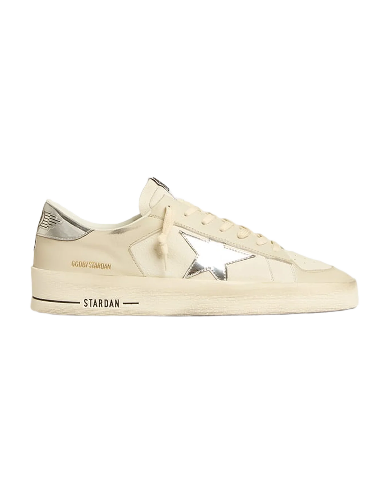 Men | Stardan Nappa Leather with Silver Mirror-Effect Star & Heel Tab | White x White Cream x Silver - Image 7