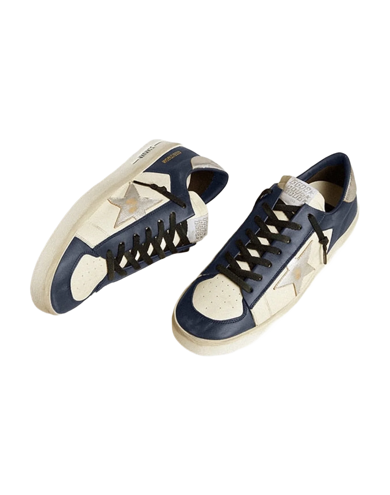 Men | Stardan White & Blu Leather with Star & Heel Tab Silver | Optic White x Navy x Silver
