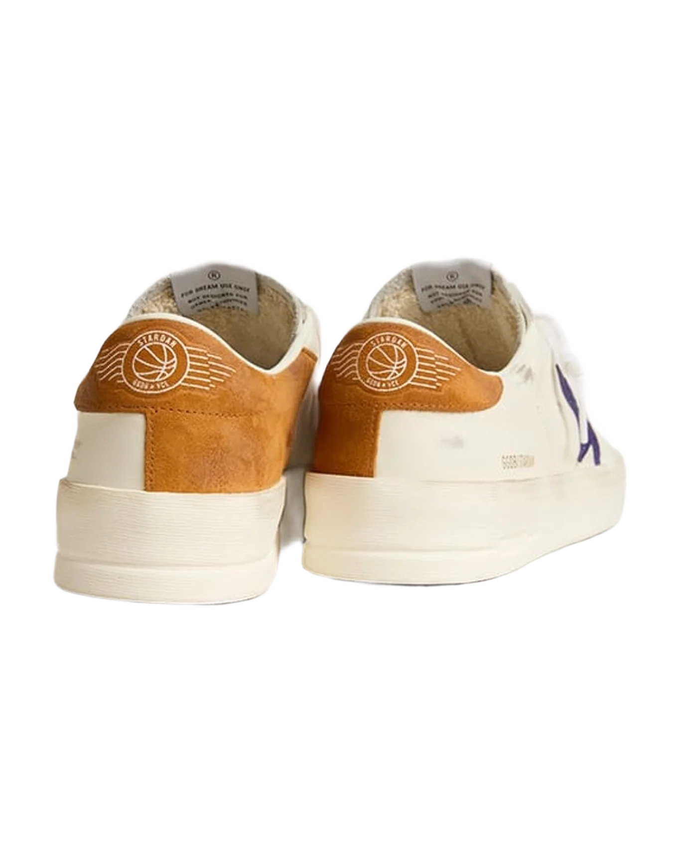 Men | Stardan White Leather with Blue Star & Orange Heel Tab | White x Deep Blue x Cathay Spice