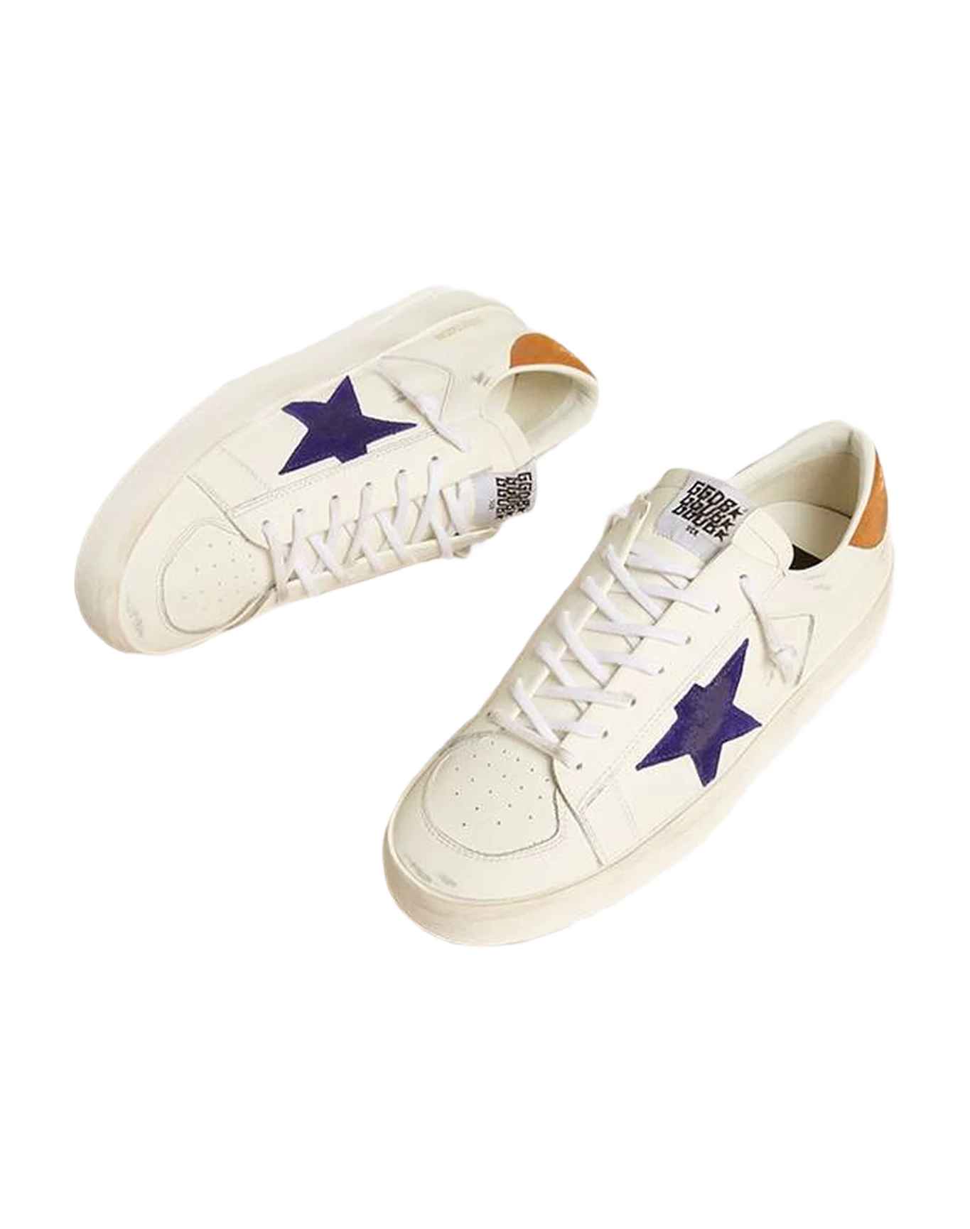 Men | Stardan White Leather with Blue Star & Orange Heel Tab | White x Deep Blue x Cathay Spice - Image 4