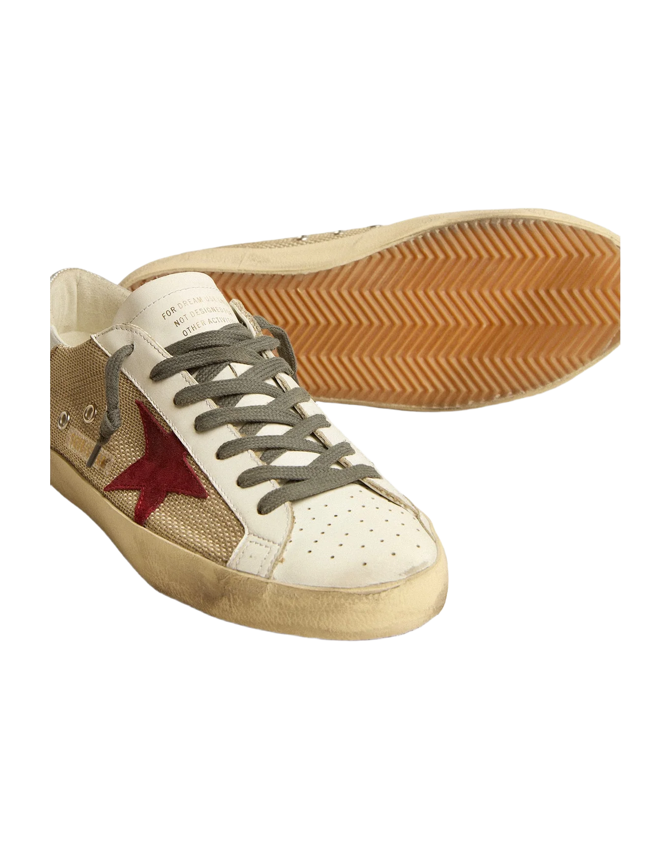 Men | Super-Star Beige Mesh with A Red Suede Star & Silver Heel Tab | Beige x White x Dark Red x Silver - Image 8