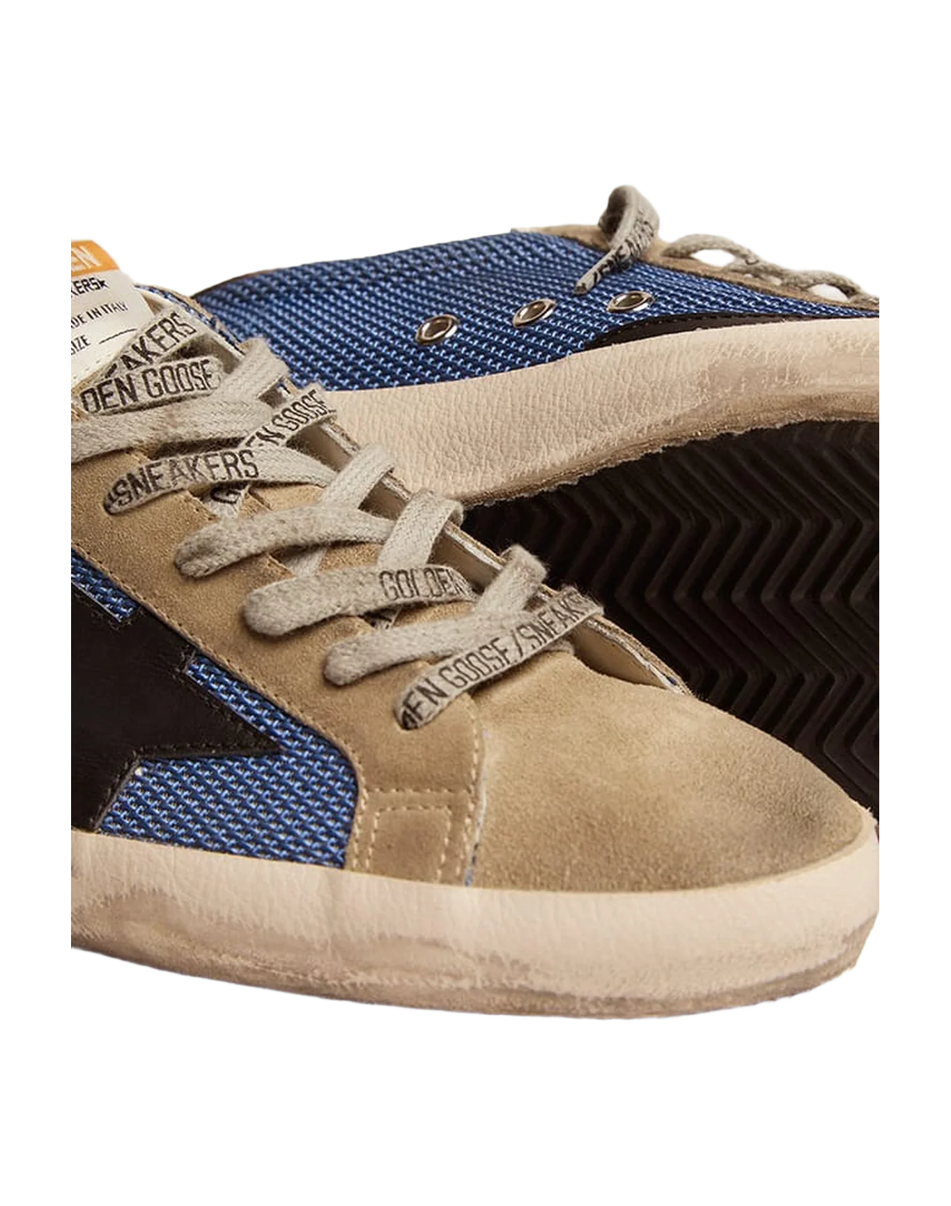 Men | Super-Star Blue Mesh with Black Leather Star & Tobacco Heel Tab | Denim Blue x Taupe x Black x Dark Grey - Image 2