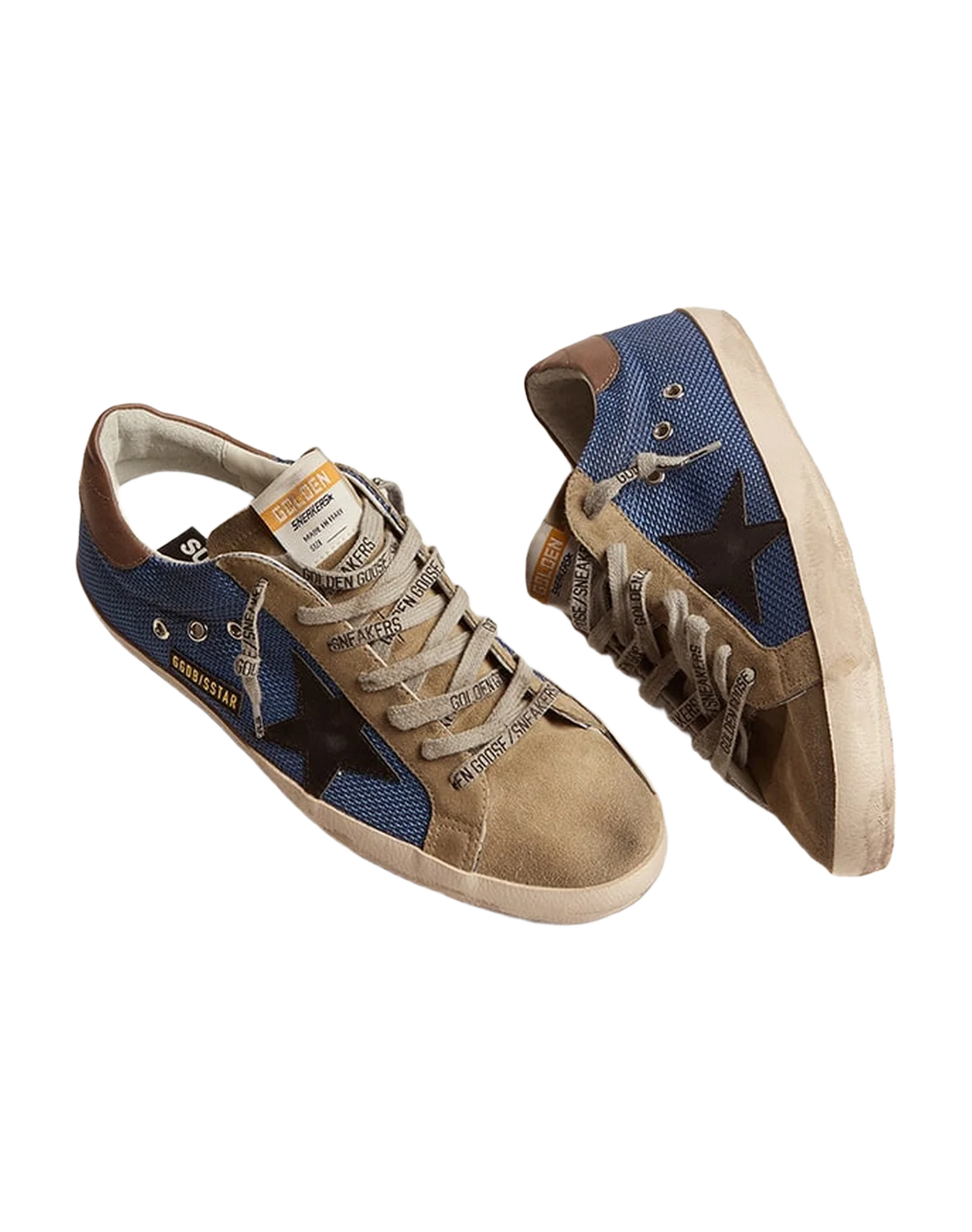 Men | Super-Star Blue Mesh with Black Leather Star & Tobacco Heel Tab | Denim Blue x Taupe x Black x Dark Grey - Image 4