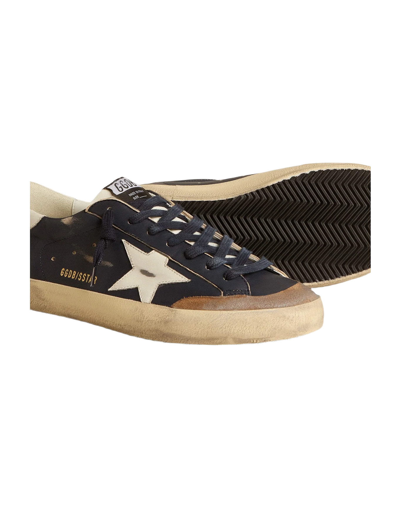 Men | Super-Star Blue Nappa Leather with White Leather Star & Heel Tab | Dark Blue x White x Tabacco - Image 2