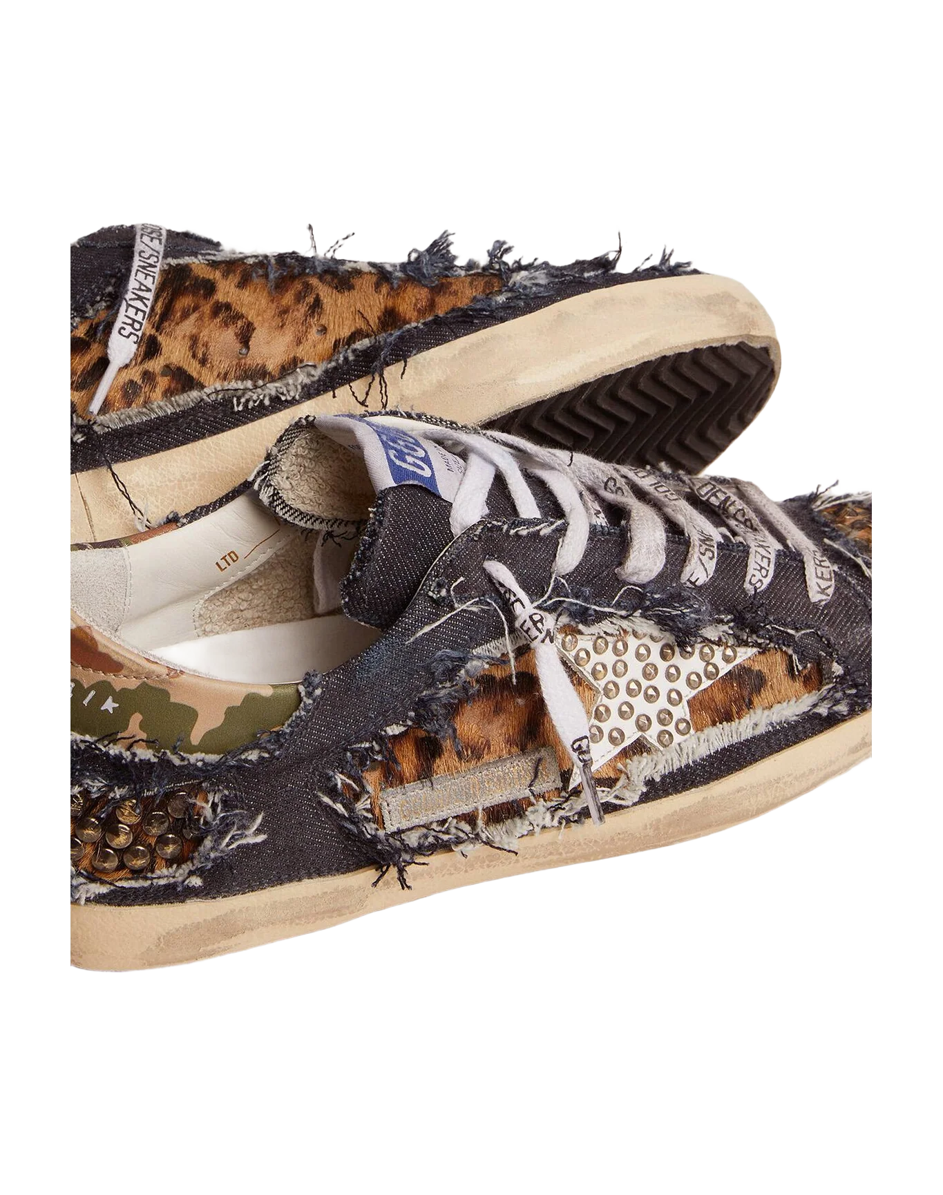 Men | Super-Star Lab Sneakers Denim & Leopard-Print Pony Skin | Blue Beige Brown Black Leo x White x Green Camou - Image 2