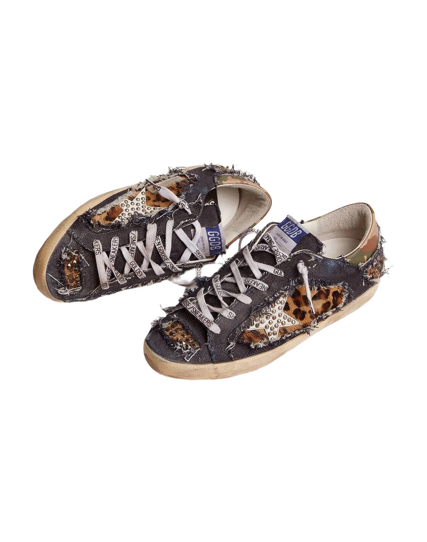 Men | Super-Star Lab Sneakers Denim & Leopard-Print Pony Skin | Blue Beige Brown Black Leo x White x Green Camou - Image 3