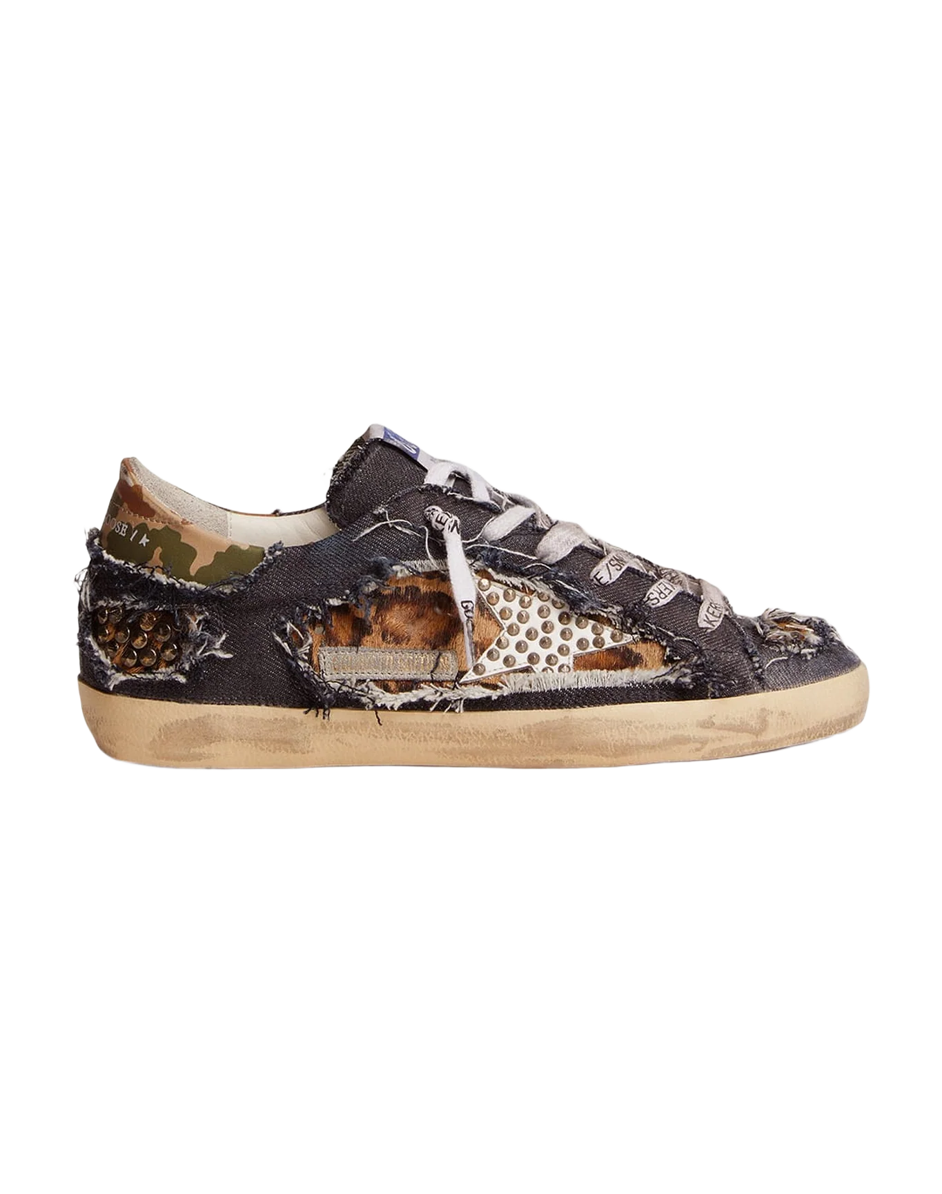 Men | Super-Star Lab Sneakers Denim & Leopard-Print Pony Skin | Blue Beige Brown Black Leo x White x Green Camou - Image 4