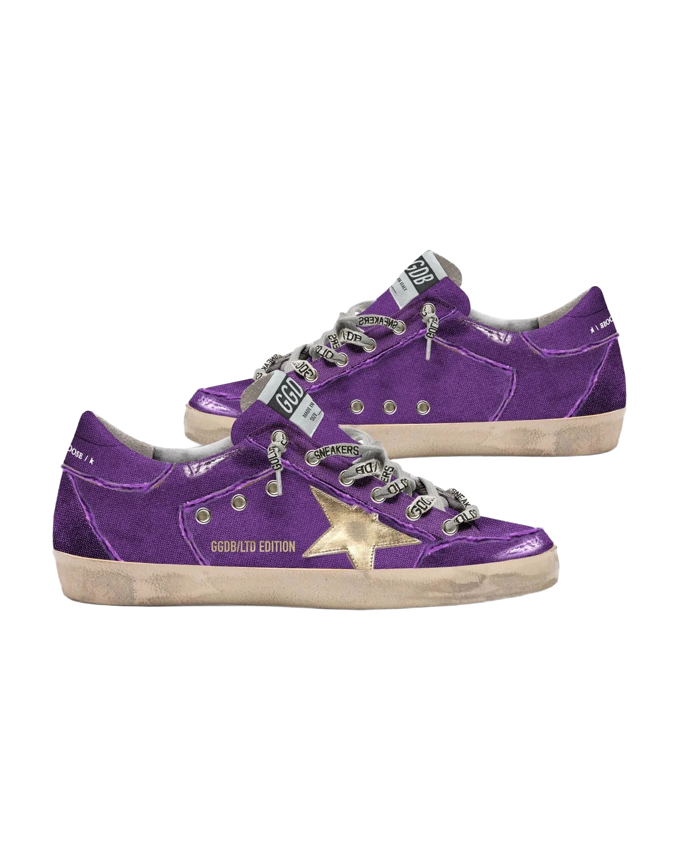 Men | Super-Star Lab Sneakers Purple Distressed Canvas with Gold Star | Purple x Gold - Image 3