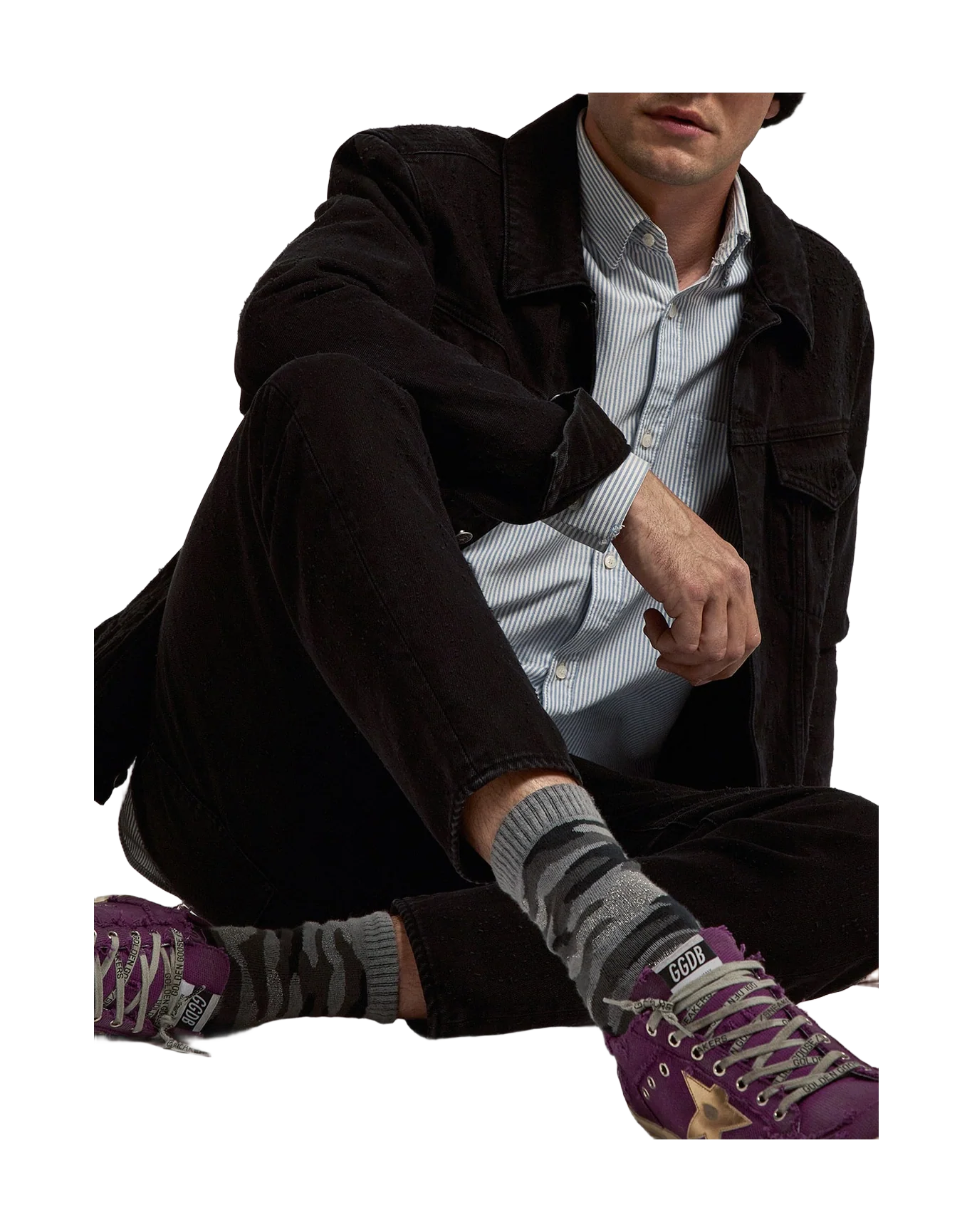 Men | Super-Star Lab Sneakers Purple Distressed Canvas with Gold Star | Purple x Gold - Image 4