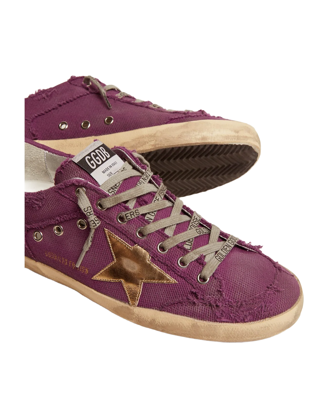 Men | Super-Star Lab Sneakers Purple Distressed Canvas with Gold Star | Purple x Gold - Image 6