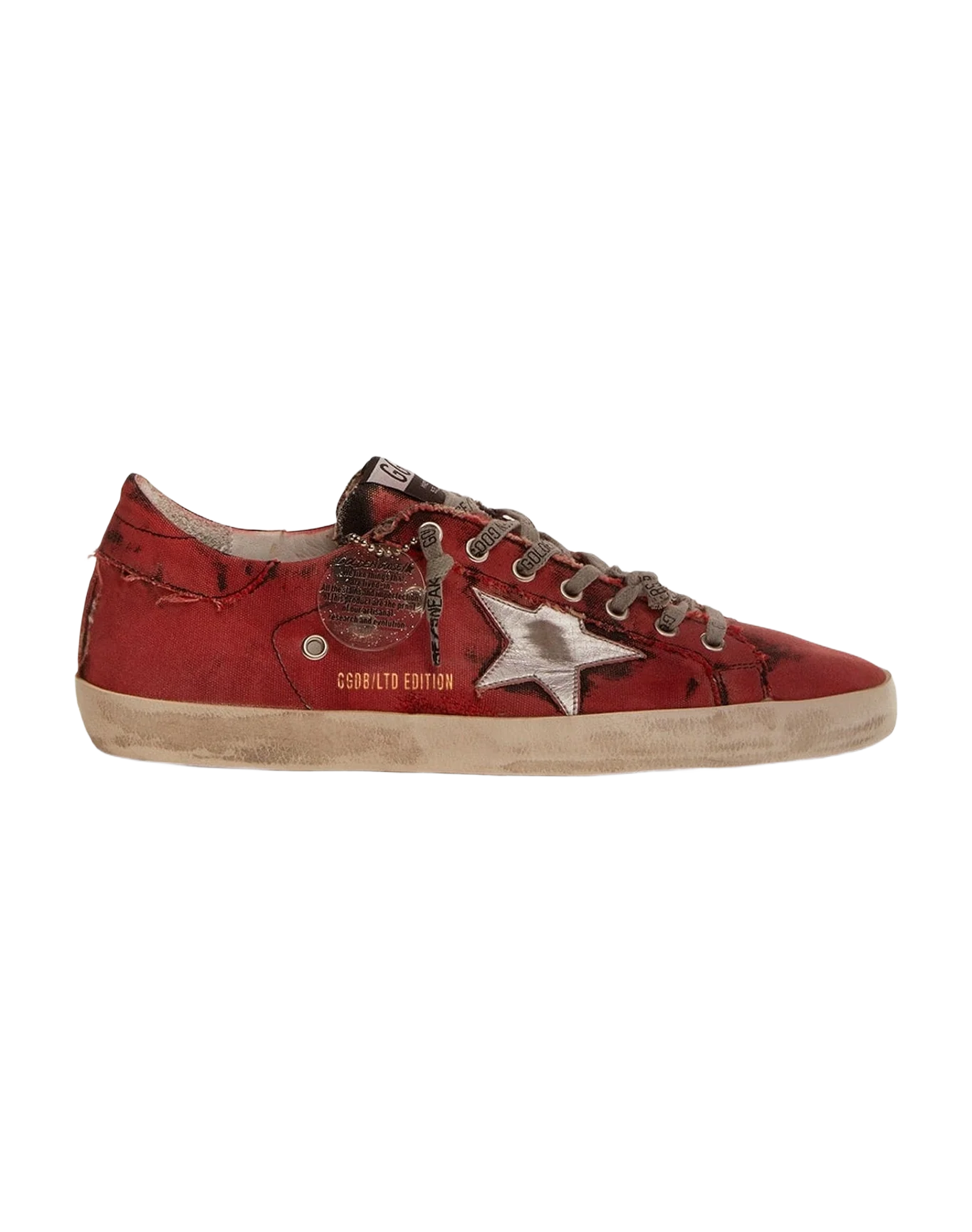 Men | Super-Star Lab Sneakers Red & Black Canvas with Silver Star | Dark Red x Silver
