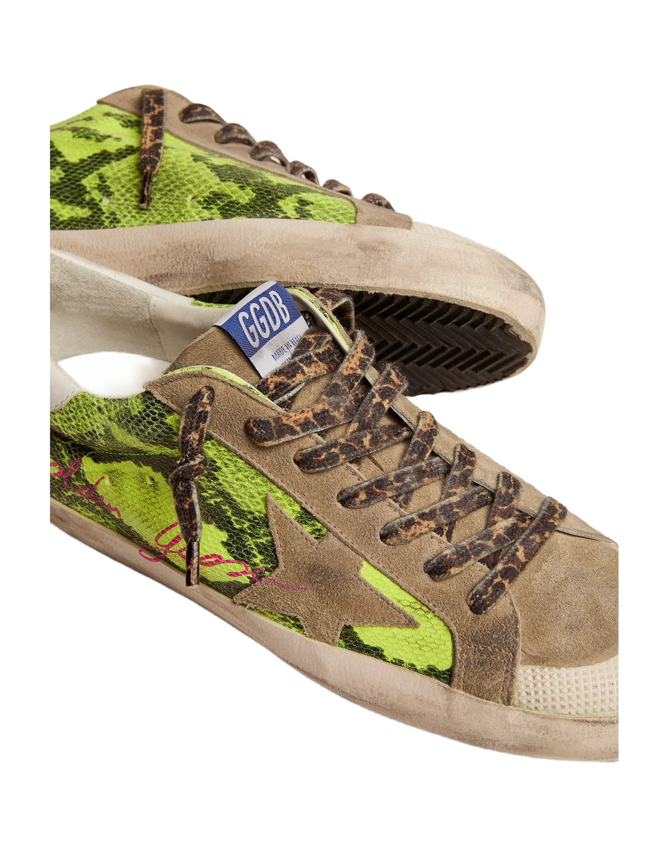 Men | Super-Star Ltd Fluorescent Yellow Suede & Dove Gray Inserts | Yellow Fluo Snake x Taupe x White - Image 6