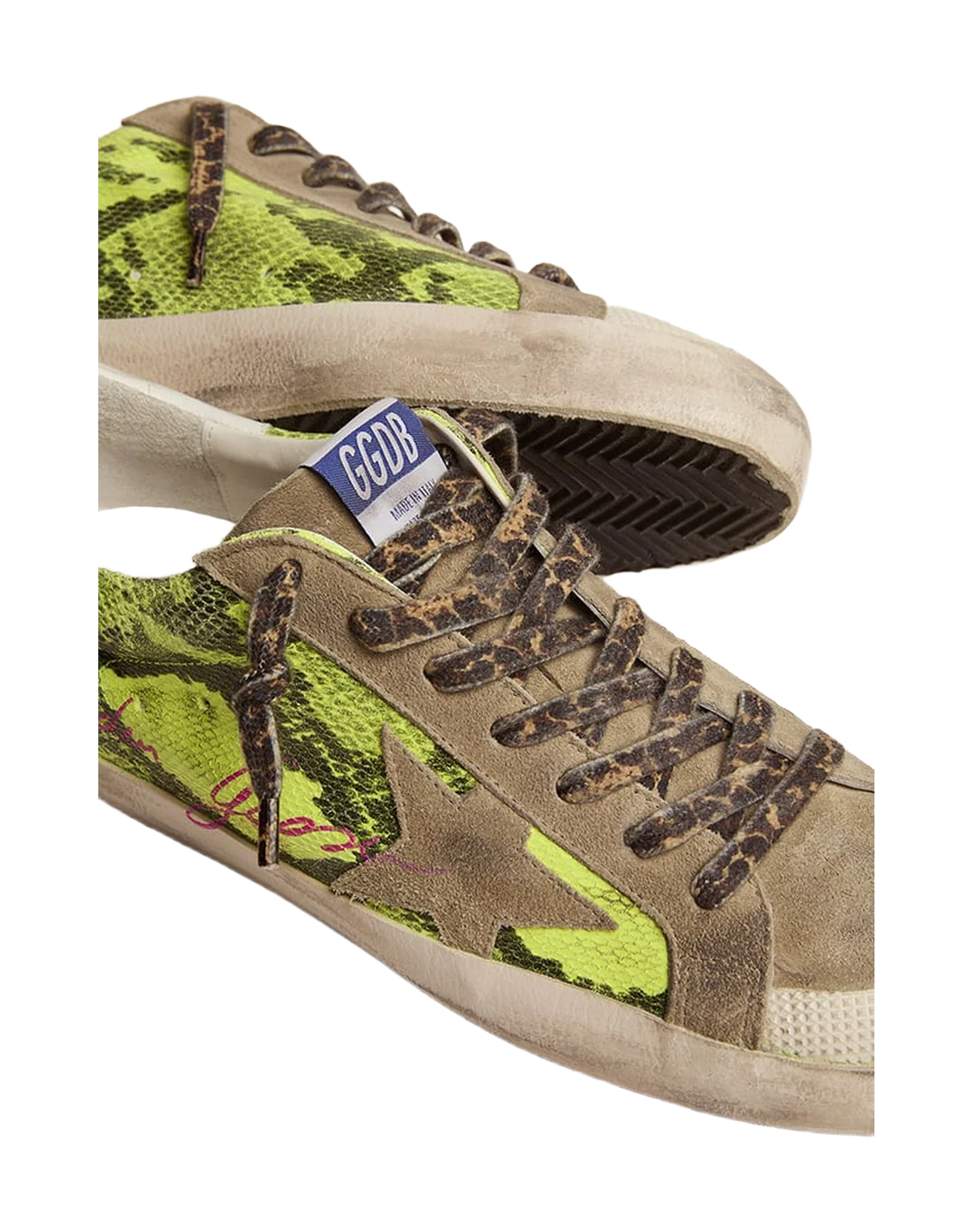 Men | Super-Star Ltd Fluorescent Yellow Suede & Dove Gray Inserts | Yellow Fluo Snake x Taupe x White - Image 7