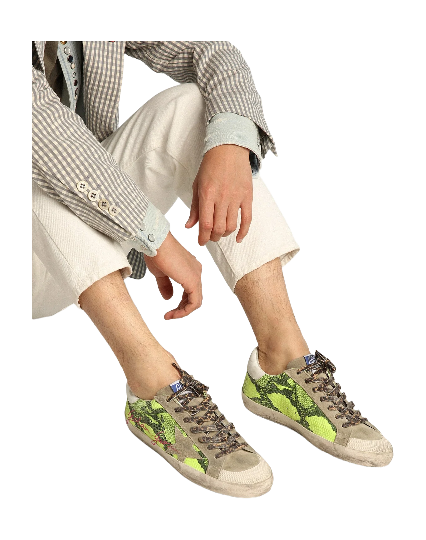Men | Super-Star Ltd Fluorescent Yellow Suede & Dove Gray Inserts | Yellow Fluo Snake x Taupe x White - Image 8